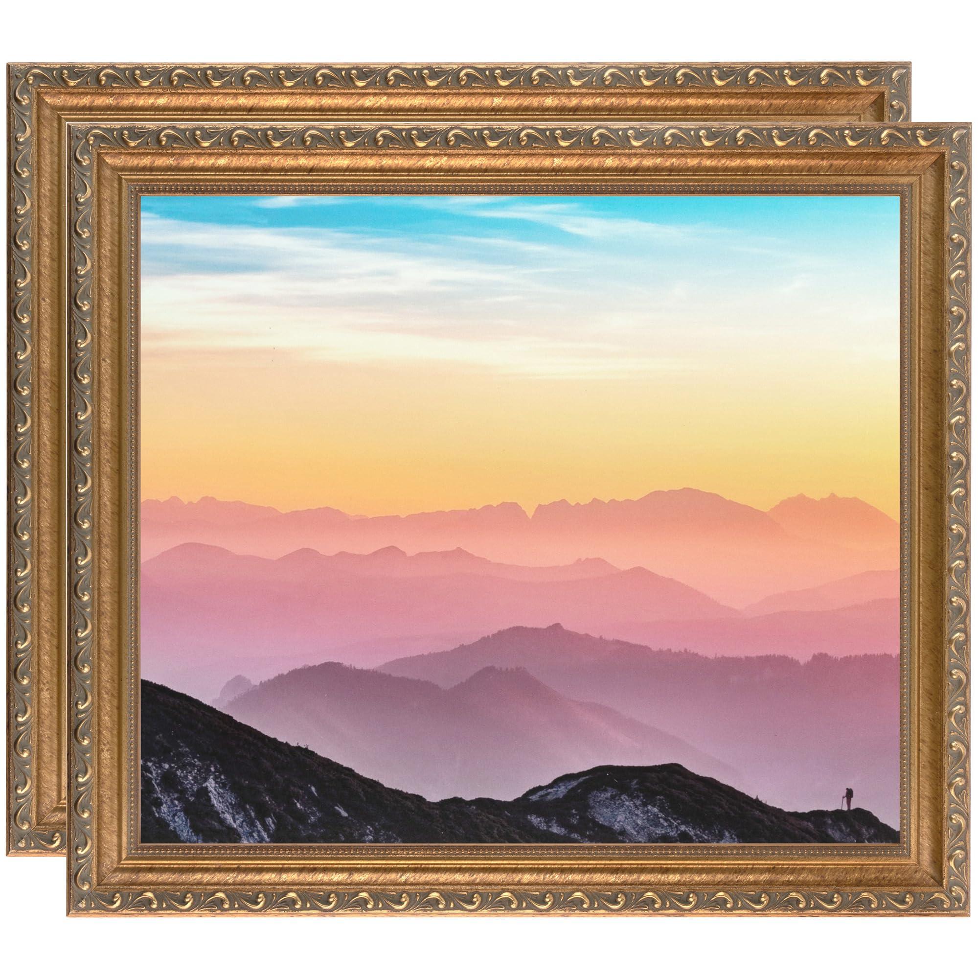 ArtToFrames ArtToFrames 24x24 Inch Gold Picture Frame, 2 - Pack, This 1.40 inch Custom Wood Poster Frame is Dark Gold, Comes with Economy Acrylic (Frame_Pack_2_D6301-24x24)