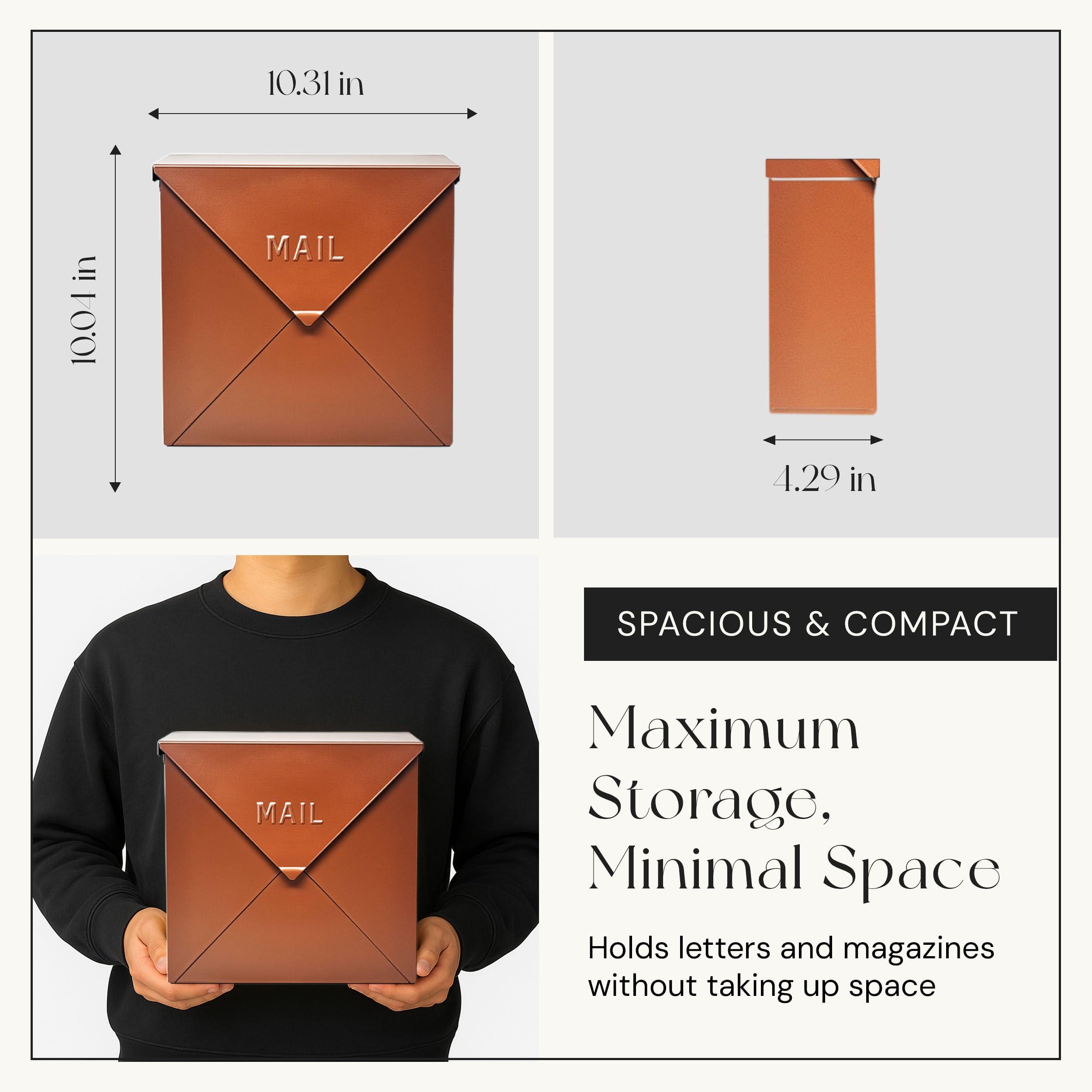 NACH NACH Mailboxes for Outside Wall Mount, 10 x 10 x 4 inch Copper Mail Boxes for House Outside, Waterproof Mailboxes for Outside - Chicago Style Mail Box
