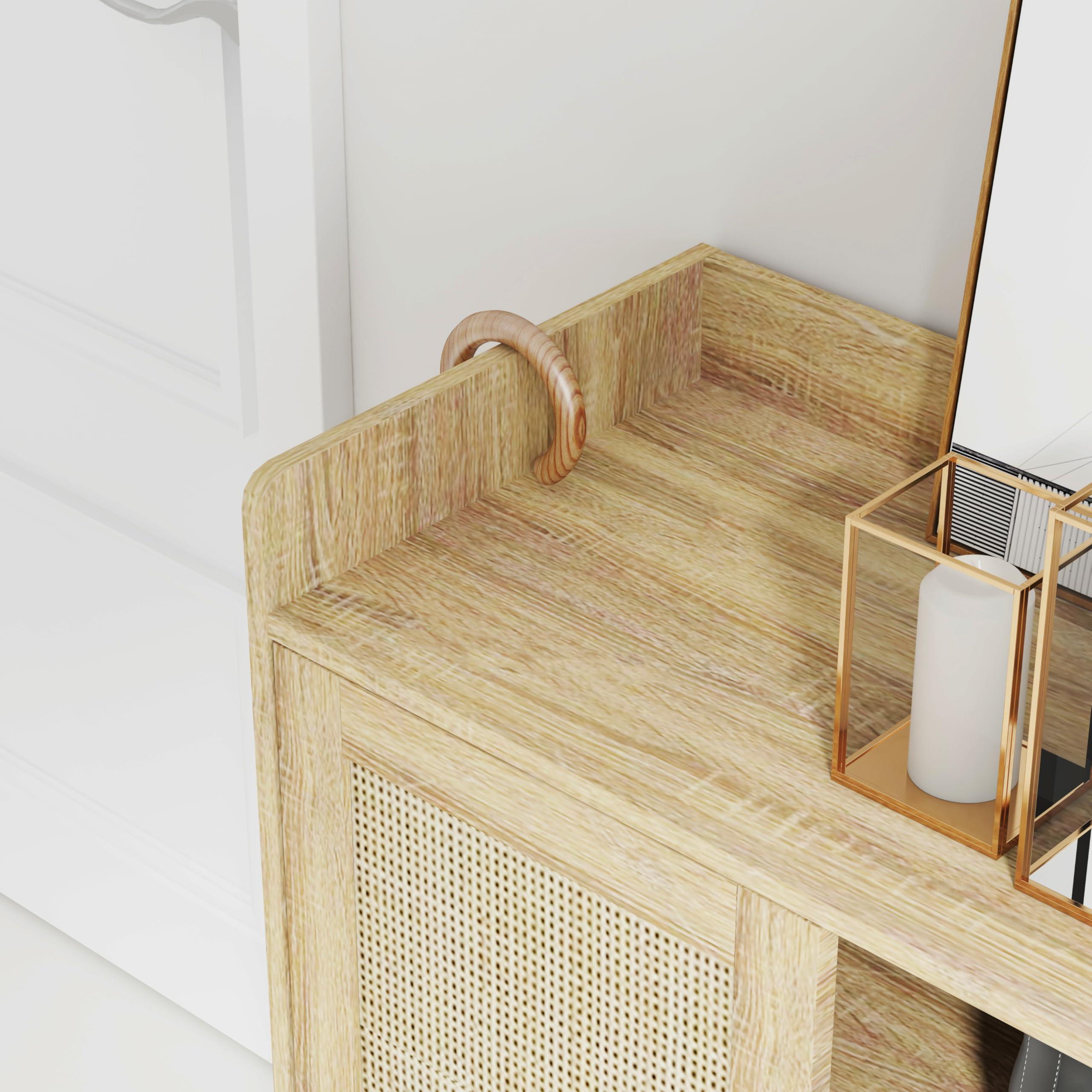 IANUE IANUE Shoe Cabinet - Rattan Shoe Cabinet for Entryway, Shoe Storage Cabinet with Adjustable Shelves, Farmhouse Freestanding Wood Shoe Rack Organizer for Closet, Living Room, Hallway