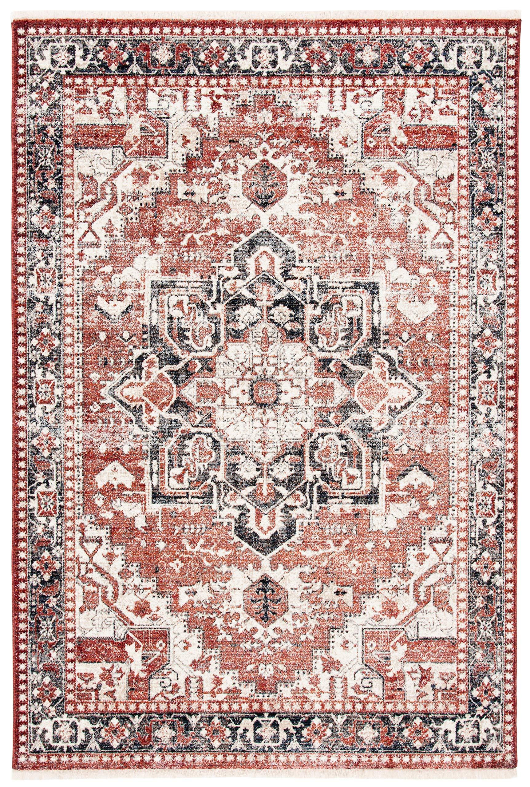 Safavieh SAFAVIEH Herat Collection Area Rug - 5'3" x 7'7", Rust & Creme, Oriental Medallion Distressed Design, Non-Shedding & Easy Care, Ideal for High Traffic Areas in Living Room, Bedroom (HRT392A)