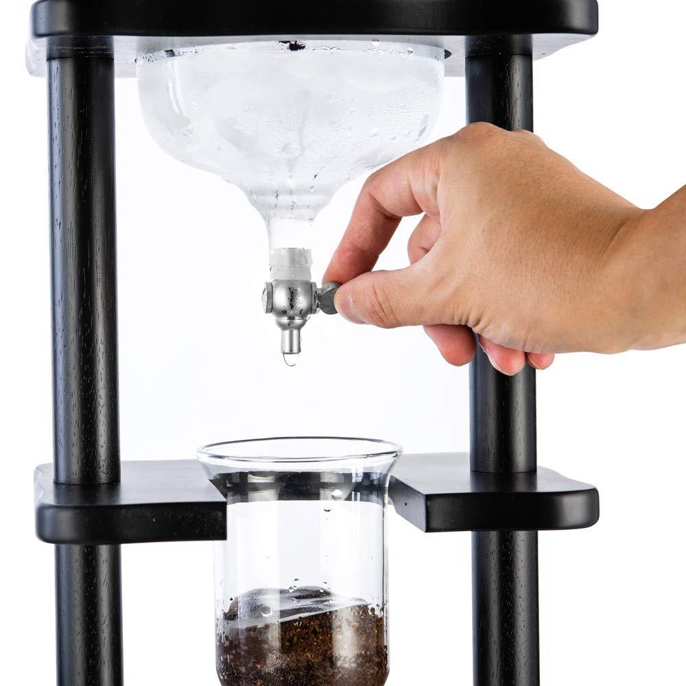 Yama Glass Yama Cold Brew Maker I Ice Coffee Machine With Slow Drip Technology I Makes 6-8 cups (32oz), Large Capacity Cold Brew Coffee Tower, Black Wood Straight Frame