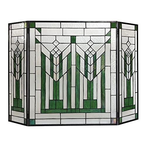 CHLOE CHLOE Lighting Benjamin Mission 3pcs Folding Tiffany-Glass Fireplace Screen 38\" Wide