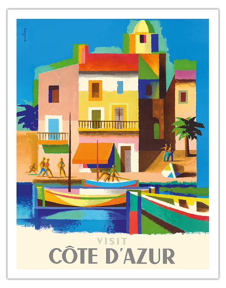 Pacifica Island Art Visit Cte D\'Azur - France - The French Riviera - Vintage Travel Poster by Jacques Nathan-Garamond c.1953 - Fine Art Matte Paper Print (Unframed) 11x14in