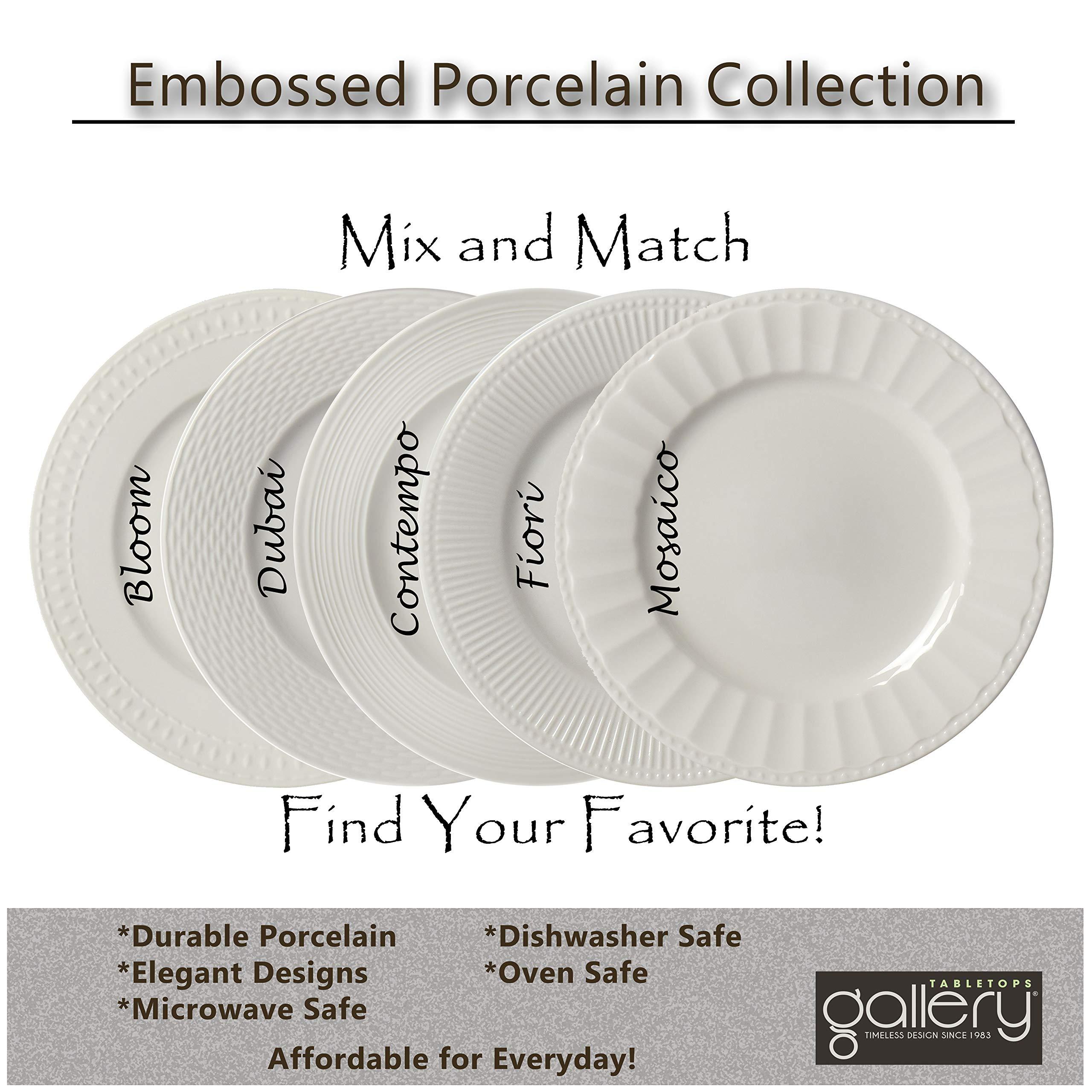 TTU Tabletops Gallery Embossed Bone White Porcelain Round Dinnerware Collection- Chip Resistant Scratch Resistant, Mosaico 12 Piece Dinnerware Set (Dinner Plate, Salad Plate, Cereal Bowl)