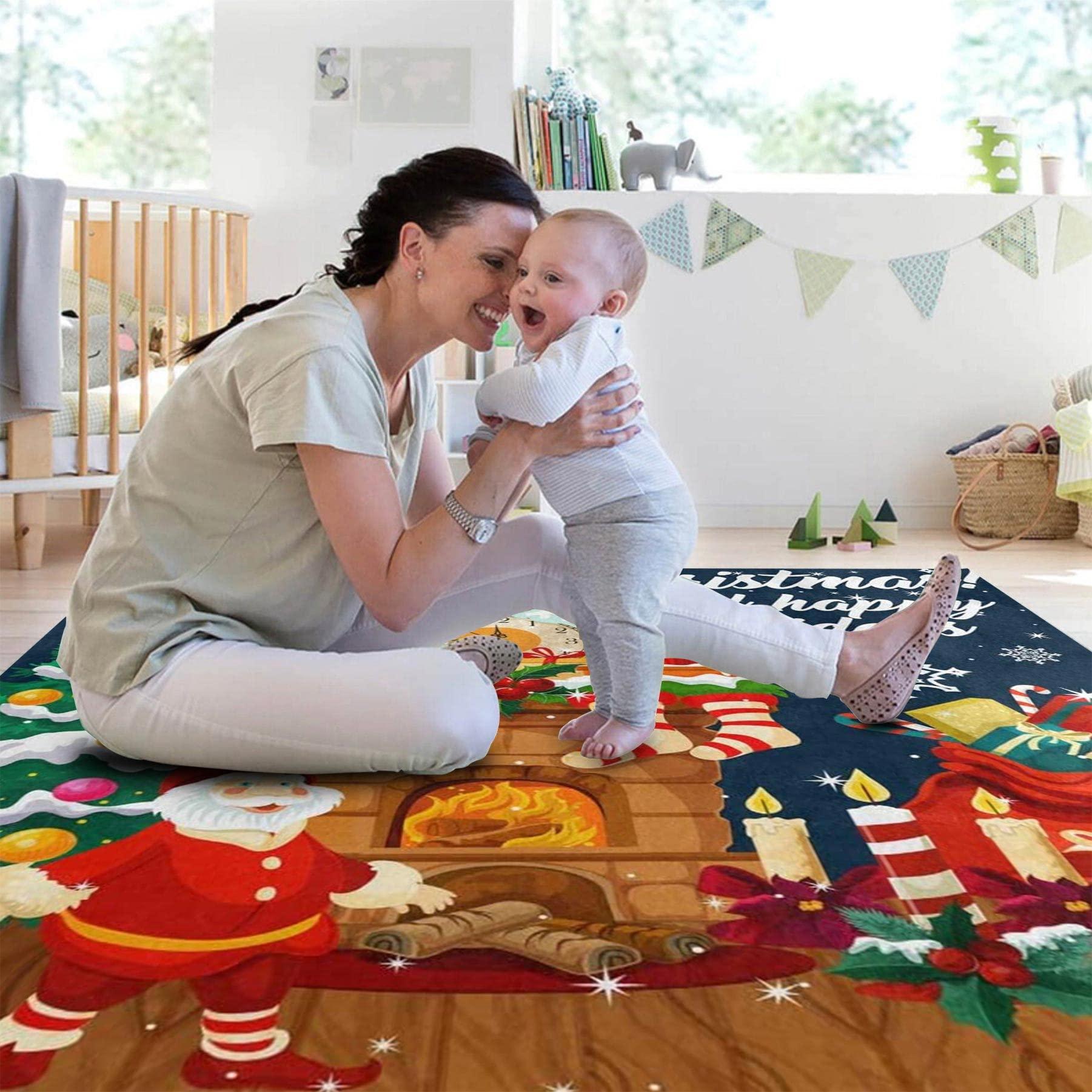 Ocervd Ocervd Merry Christmas Santa Claus Gift Tree Snowflake New Year Area Rug Rugs for Living Room Bedroom 3x5ft