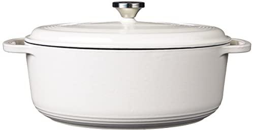 Lodge Lodge 7 Quart Enameled Cast Iron Oval Dutch Oven with Lid Dual Handles Oven Safe up to 500 F or on Stovetop - Use to Marinate, Cook, Bake, Refrigerate and Serve Oyster White