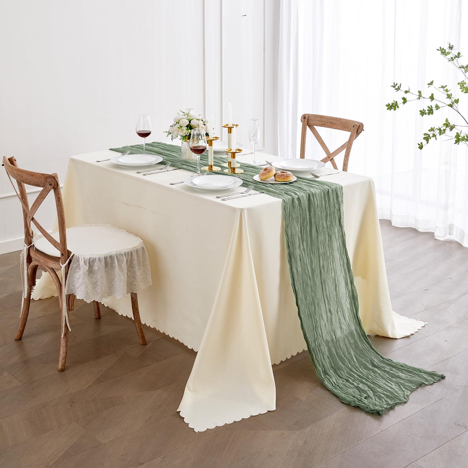 Nialnant Nialnant Sage Green Cheesecloth Table Runner 10 Ft, Sage Green Gauze Table Runner, Boho Table Runner for Party Wedding Baby Shower Holiday Decor Green Table Runner 120 Inches Long