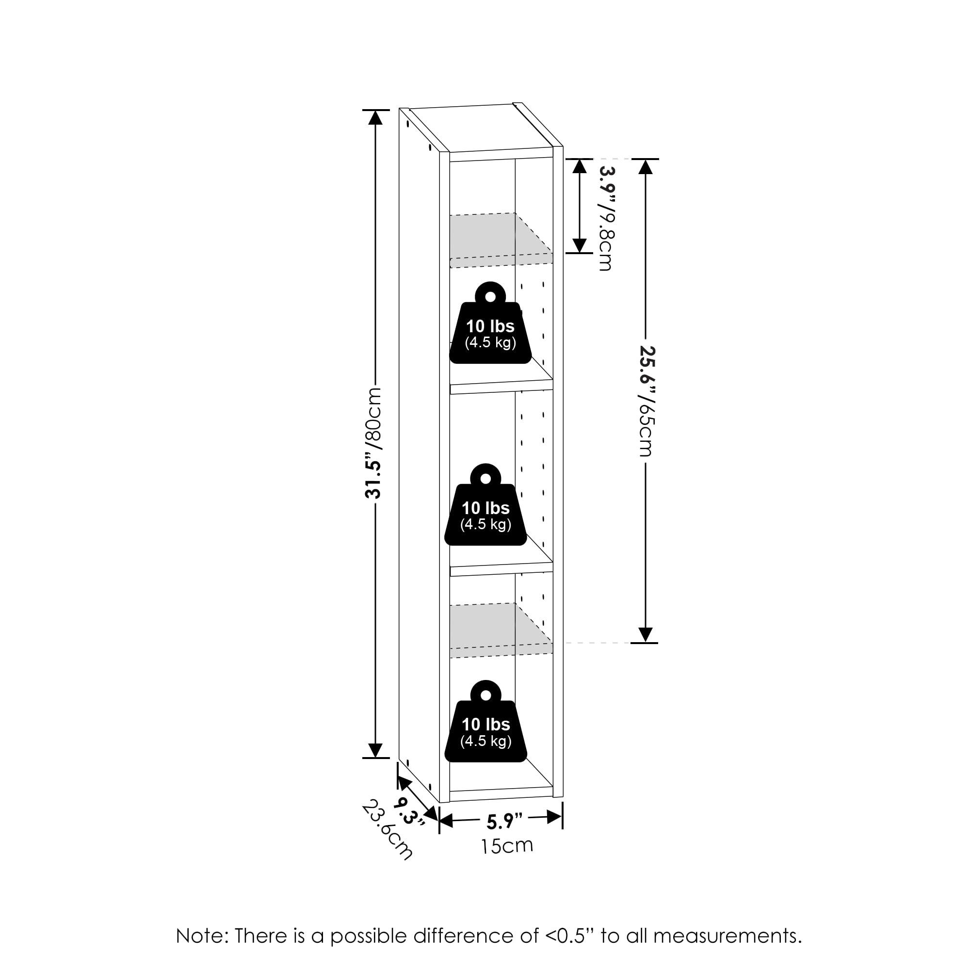 Furinno Furinno Fulda 3-Tier Space Saving Storage Shelf Bookcase, 6-Inch Width, White