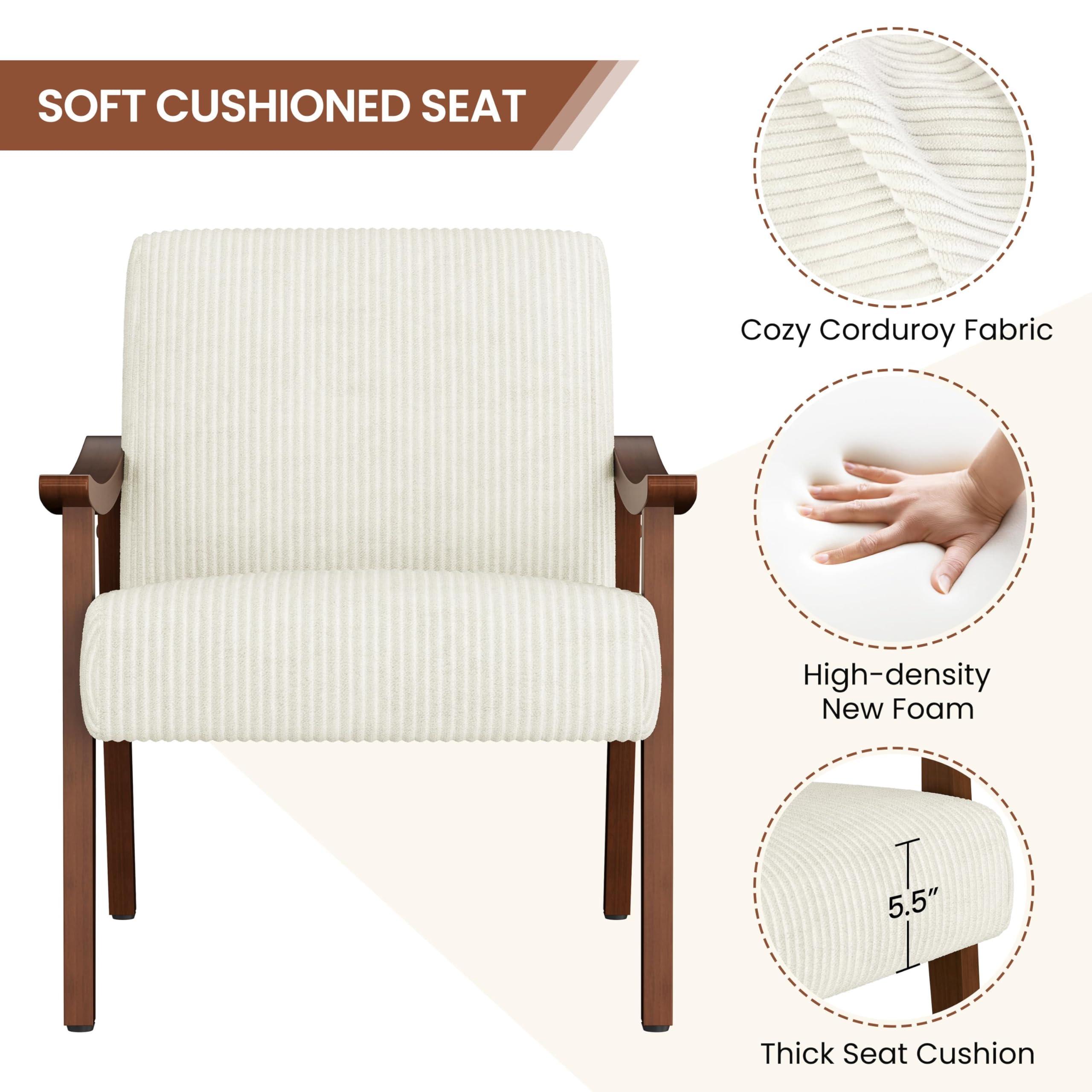 Yaheetech Yaheetech Corduroy Accent Chair, Mid-Century Modern Armchair with Solid Wood Legs, Reading Leisure Chair with High Back for Living Room Bedroom Waiting Room Beige