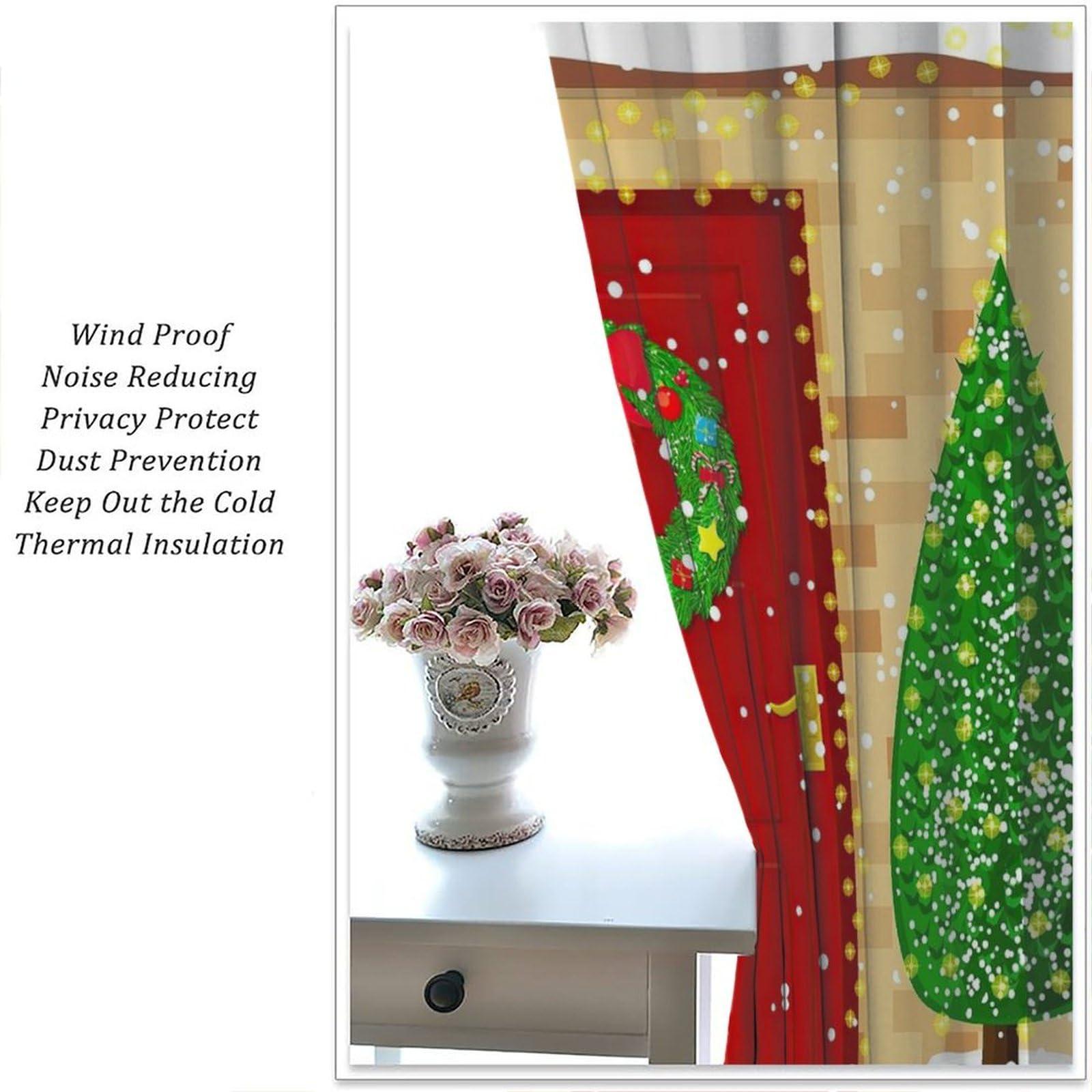 Nanacur Nanacur Christmas Blackout Curtains, Winter Snowflake Red Storefront Xmas Trees Window Drapes, for Christmas Living Room Bedroom 42(W)*84(L) 2 Panels-(Happy Christmas)