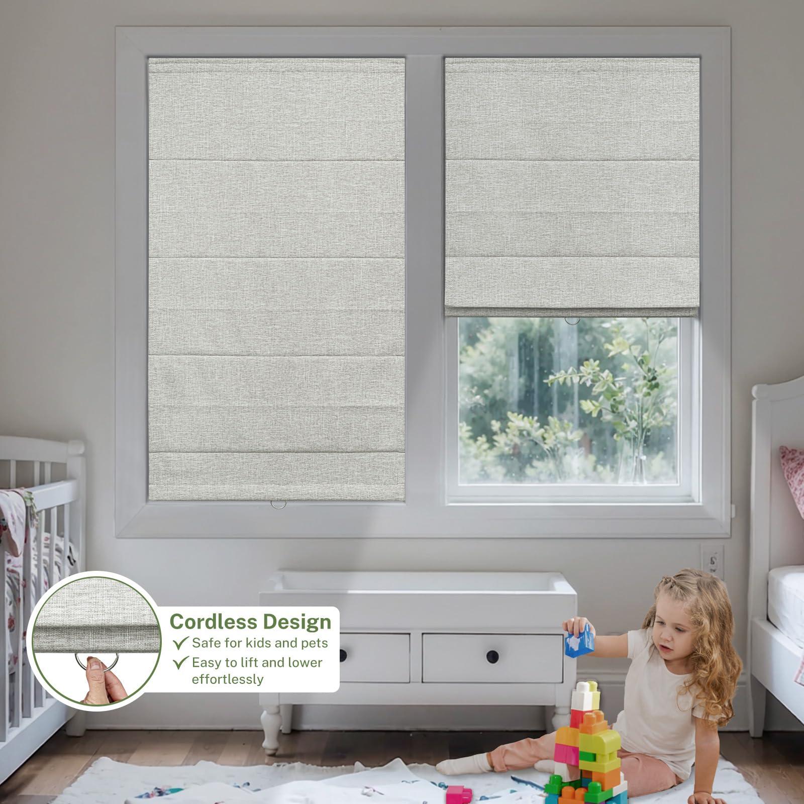 MiLin MiLin Cordless Roman Shades for Windows - Blackout Roman Shades, Waterproof Fabric Blinds Privacy Window Treatments Thermal Insulated for Home (Blackout - Beige, 59" W x 60" H)