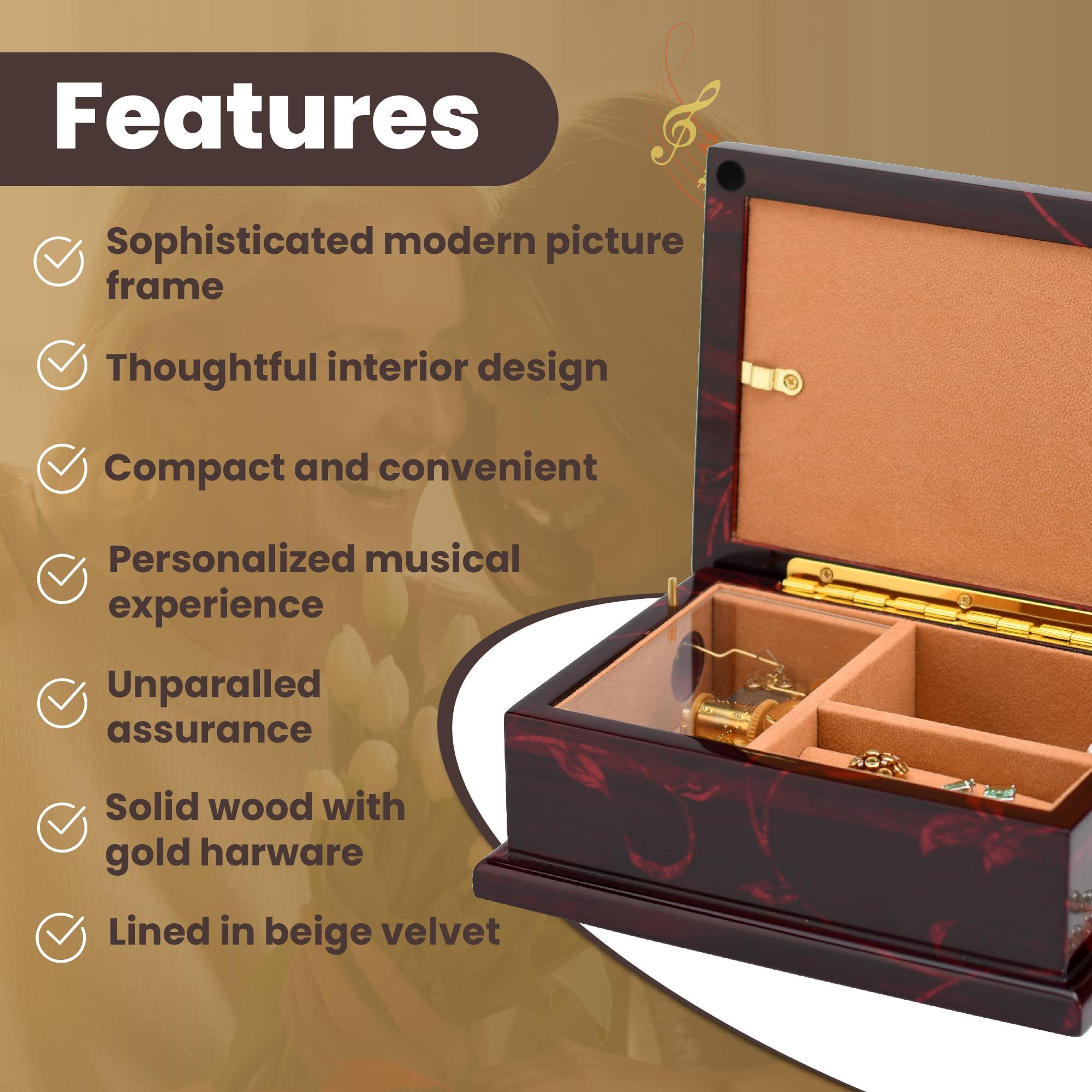 MusicBoxAttic Modern 4 x 6 Photo Frame Musical Jewelry Box with Floral Motifs-Many Songs to Choose-If I Only Had a Brain