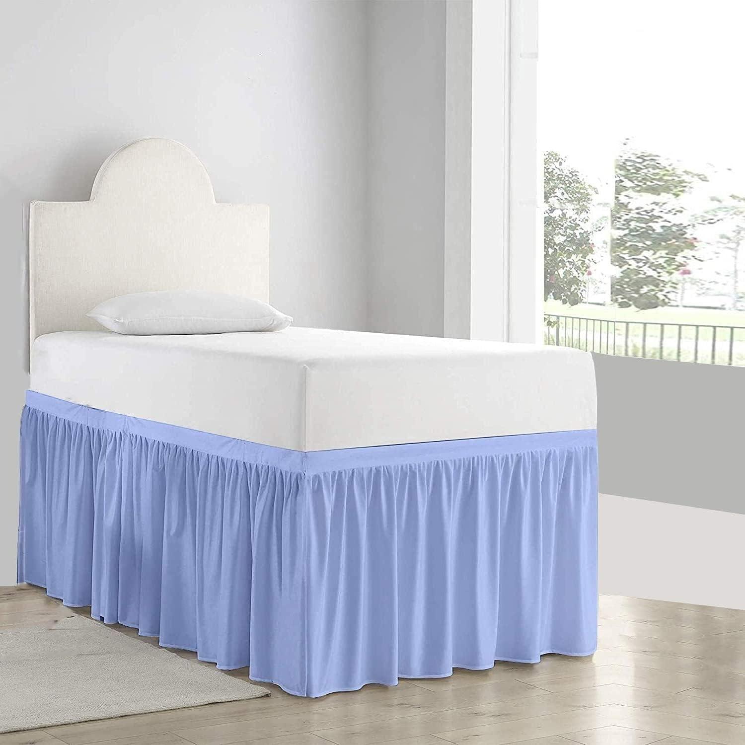 Olivialinen Dorm Room Bed Skirt - College Dorm Bed Skirt - Extra Long Bed Skirts for Dorm Rooms - Elegant Design Brushed Microfiber- Long Bed Skirt Dorm (Light Blue Solid, Twin XL/46 Drop)