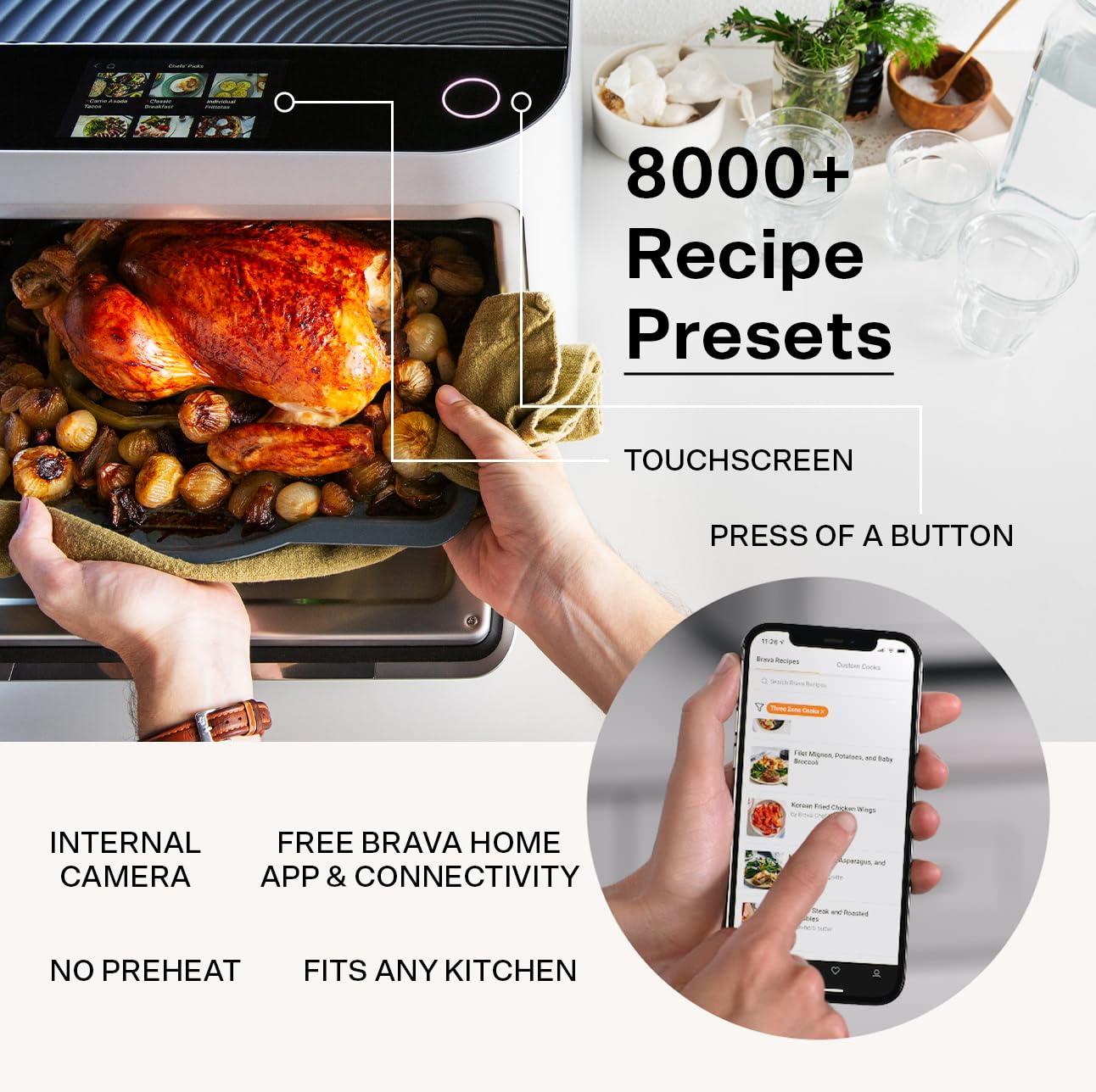 Brava Brava Oven Bake & Breakfast Set: 10-in-1 Touchscreen Countertop Smart Oven, Air Fryer, 6-Slice Toaster, Slow Cooker, Reheater, Dehydrator, Rice Cooker, Healthy & User Friendly, Auto-Shut Off, 1800W