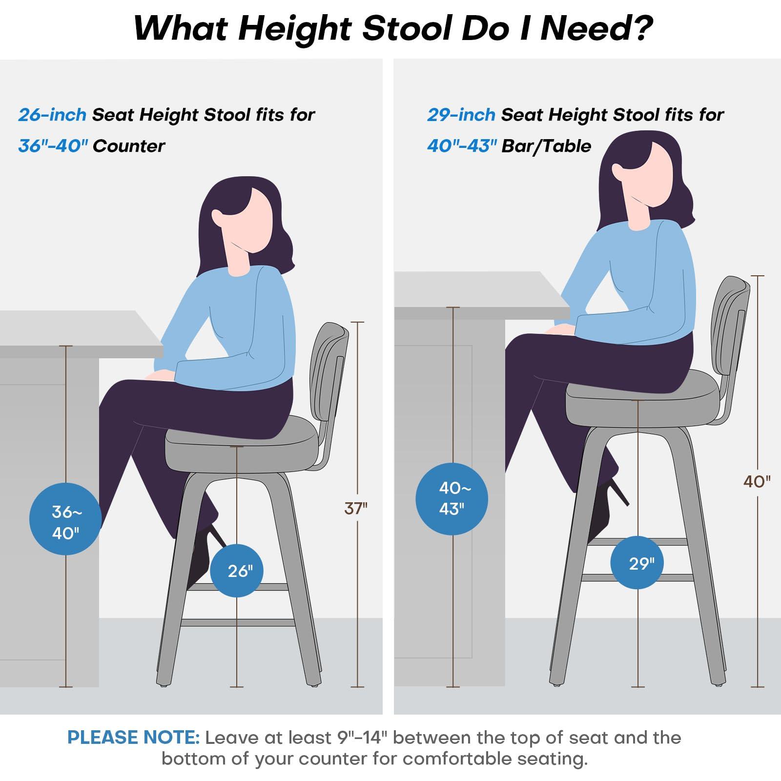 Bekrvio Bekrvio Swivel Counter Height Bar Stools Set of 3, 26\" Upholstered Faux Leather Barstools with Back and Bent Wood Legs, Mid Century Modern Bar Chair Island Stool for Kitchen Counter, Black