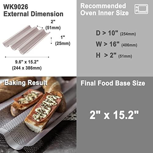 CHEFMADE CHEFMADE Perforated Baguette Pan, 15-Inch 3 Wave Loaves Non-Stick Ultra-Ventilate French Bread Pan 2-Inch Channel for Oven Baking 15.2" x 9.6" (Champagne Gold)