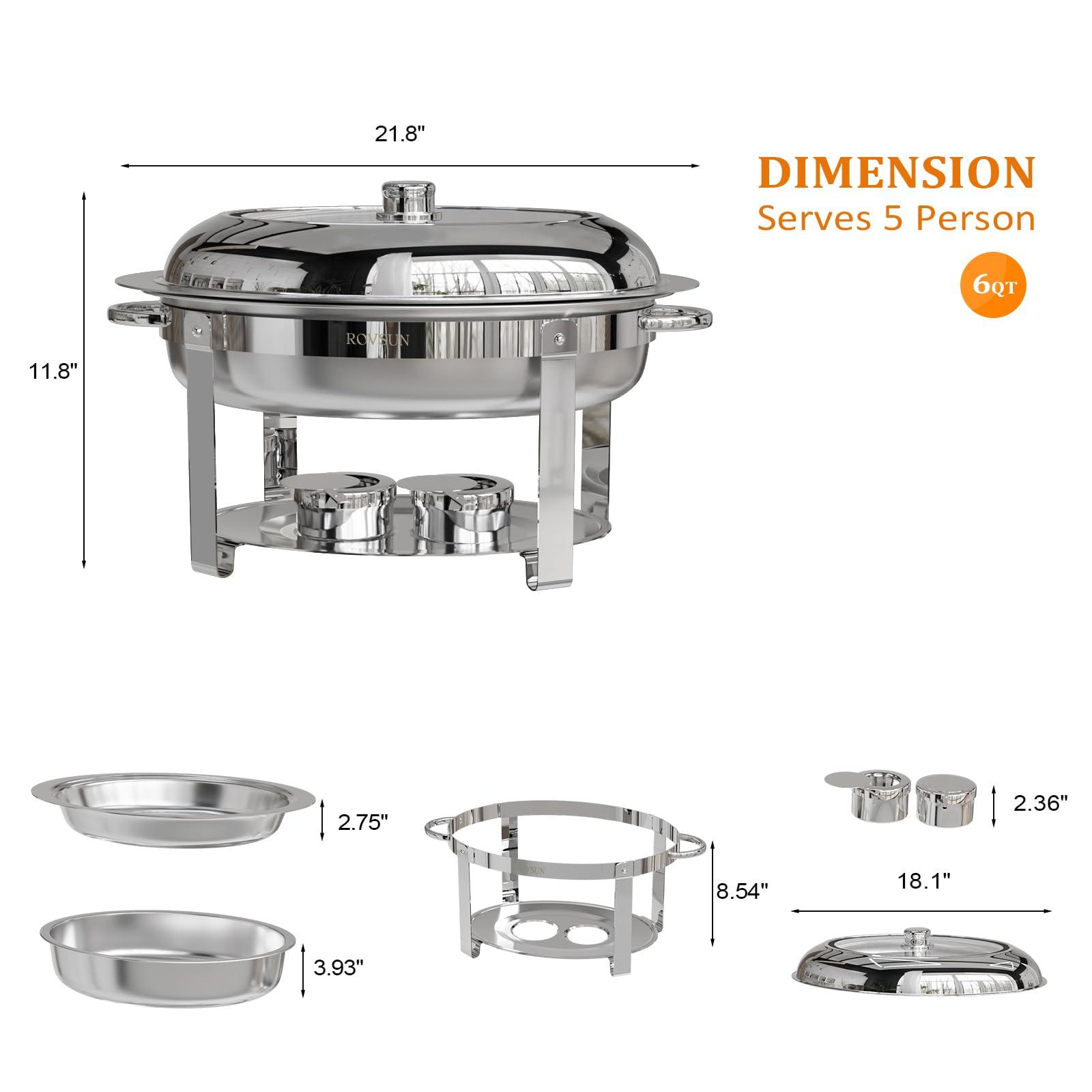 ROVSUN ROVSUN 2 Pack Oval Chafing Dish for Buffet, 6QT Stainless Steel Chafing Dish Buffet Set with Glass Lid, Chafers and Buffet Warmers Sets for Party, Catering, Wedding, Banquet, Graduation