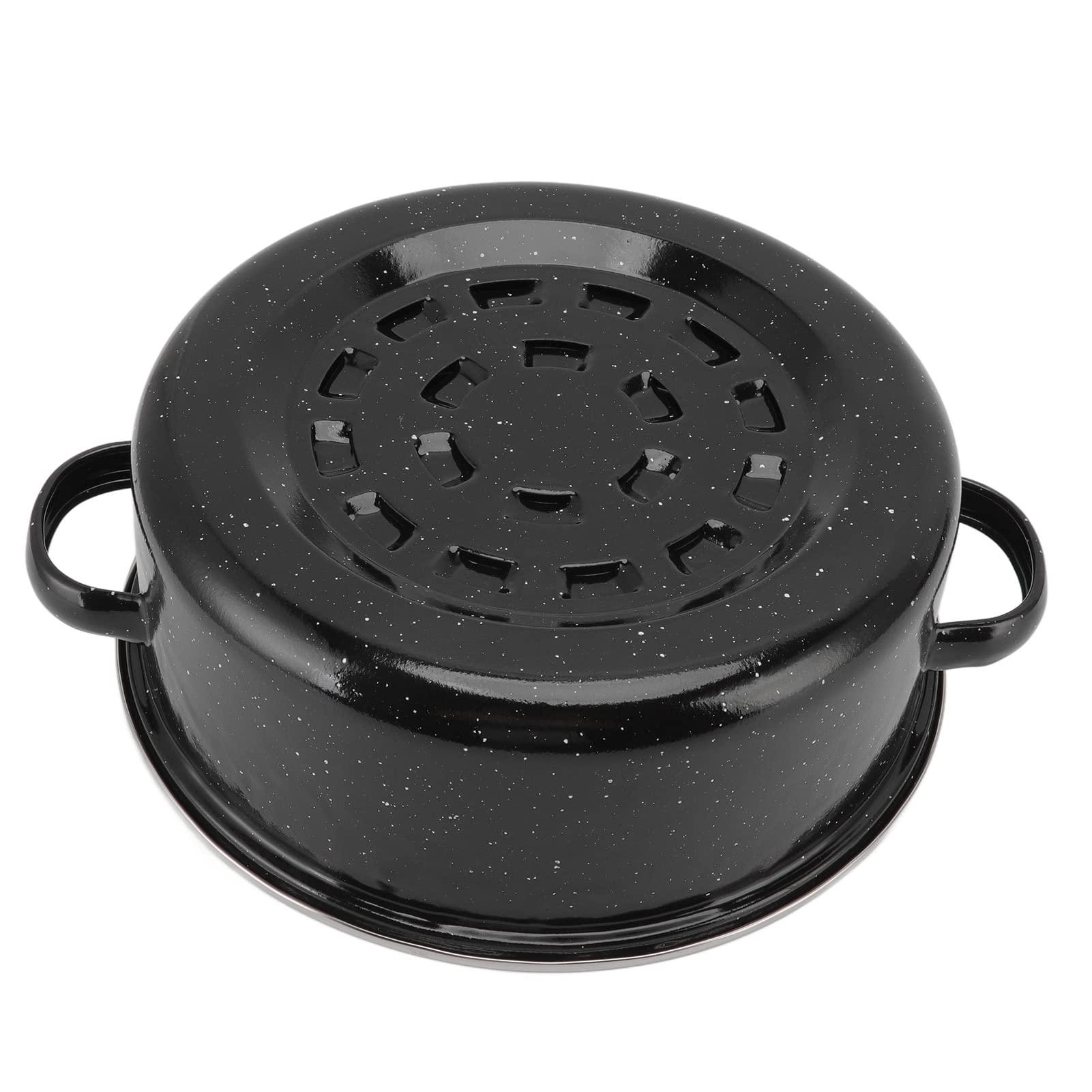 lvifloae Roasting Pan with Lid Round Roaster Speckled Black Enamel on Steel Circular Spot Finish Non Stick Pot 28cm For Household Kitchen 2.5 lb. CapacityThe bottom has exhaust holes