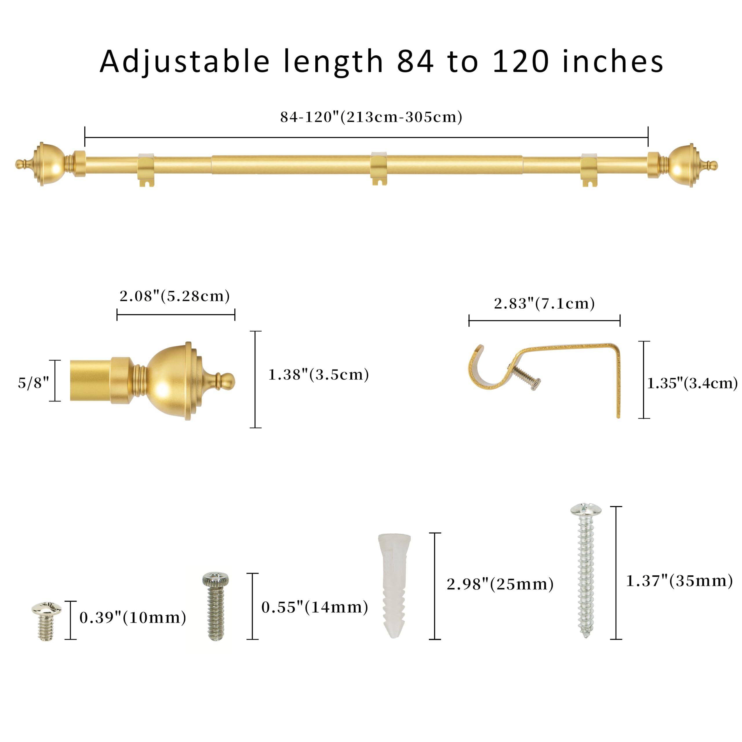 Rydenia Rydenia 5/8" Single Curtain Rod with Royale Finials (Gold, 84''-120'')