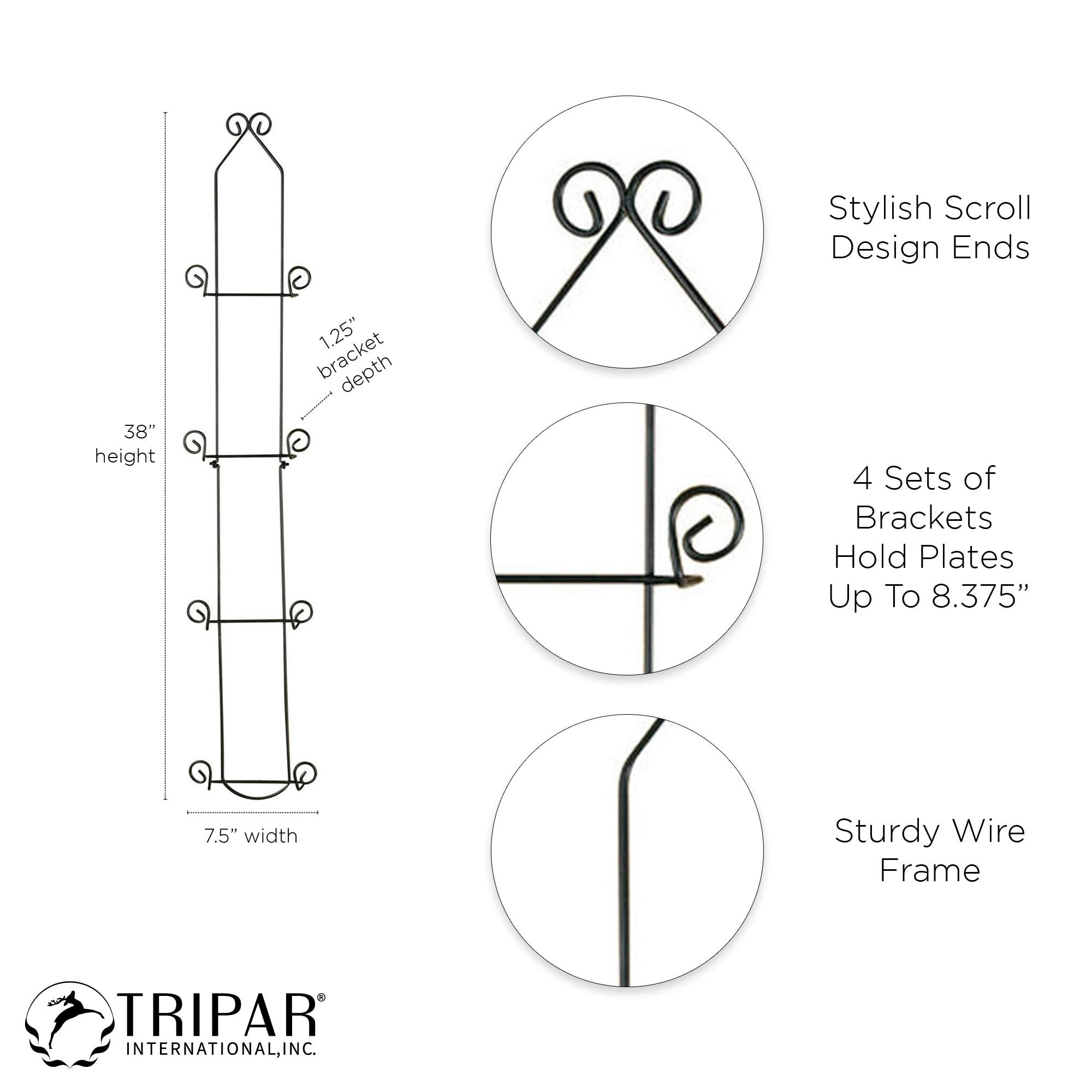 TRIPAR TRIPAR Vertical Wall Plate Rack, Black Display (4 Tiers) - Lightweight & Durable - Contains 4 Non-Adjustable Brackets - Elegantly Display Plates, Tiles, Artwork, & More