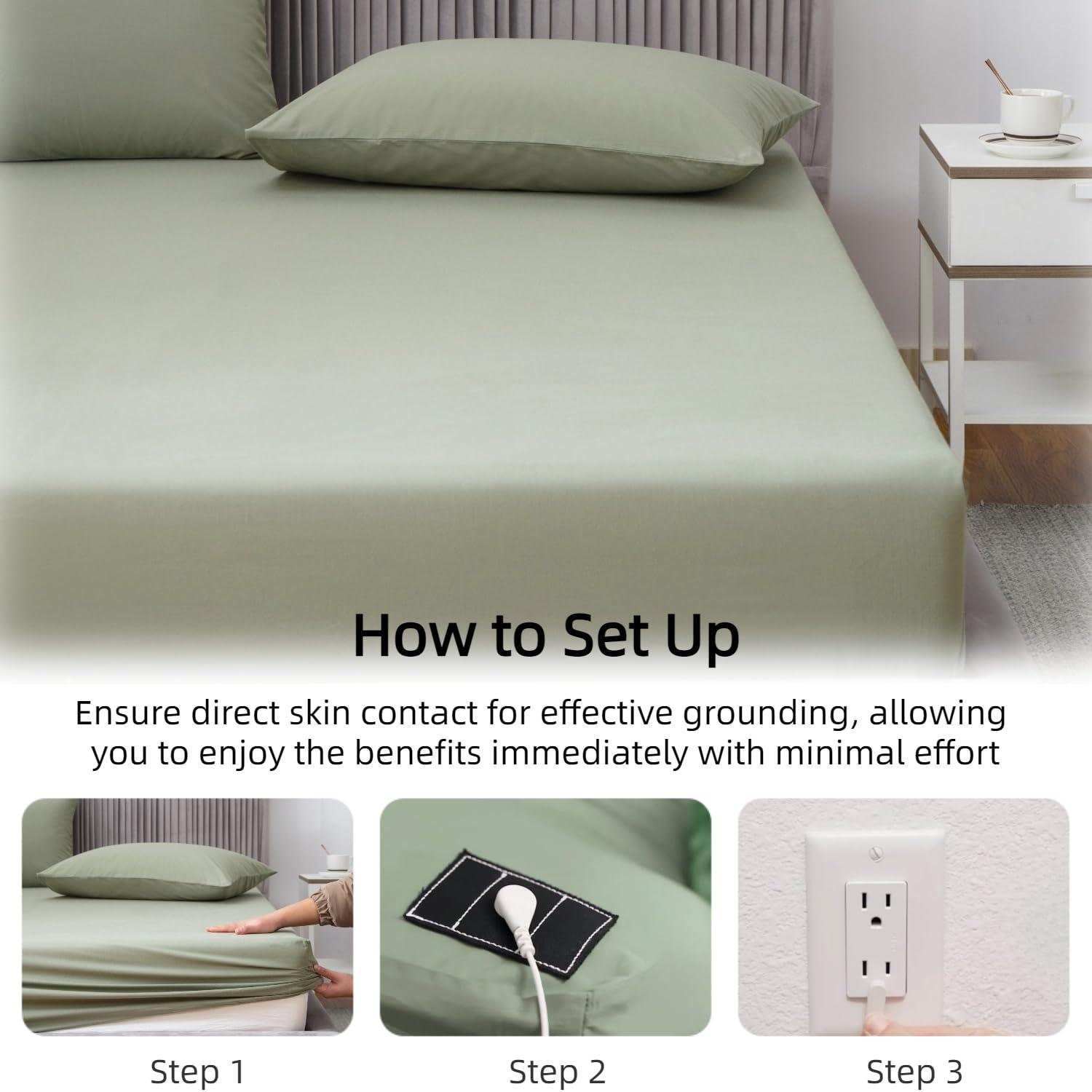 JIUMIWA Grounding Sheets for Earthing King Size Grounding Fitted Bed Sheets with 15 ft Grounidng Cord