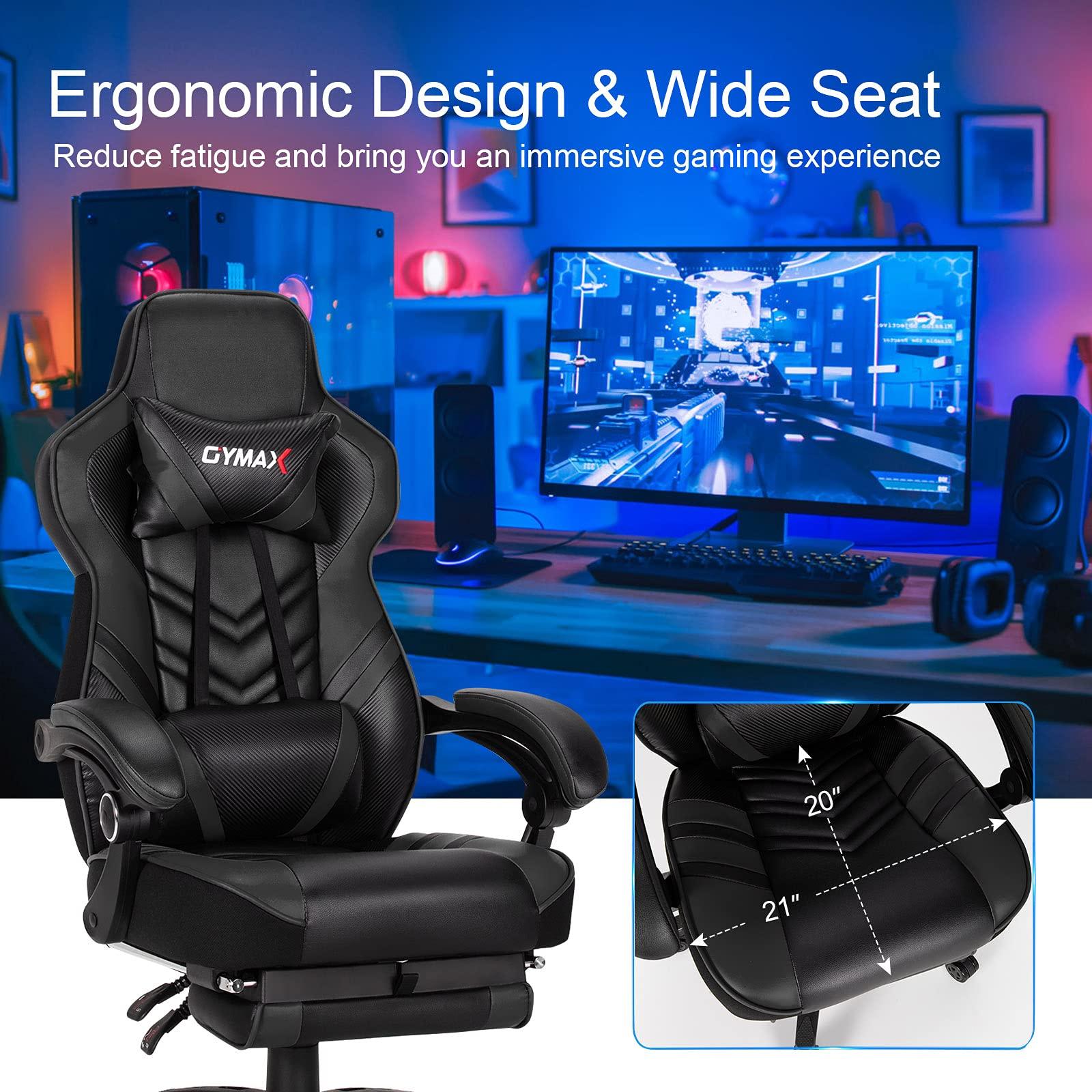 GYMAX GYMAX Gaming Chair, Ergonomic Computer Chair with Footrest, Linkage Armrests & Lumbar Cushion, Big Wide High Back Video Gaming Chair, Reclining Office Rolling Chair for Adult/Teens (Black)