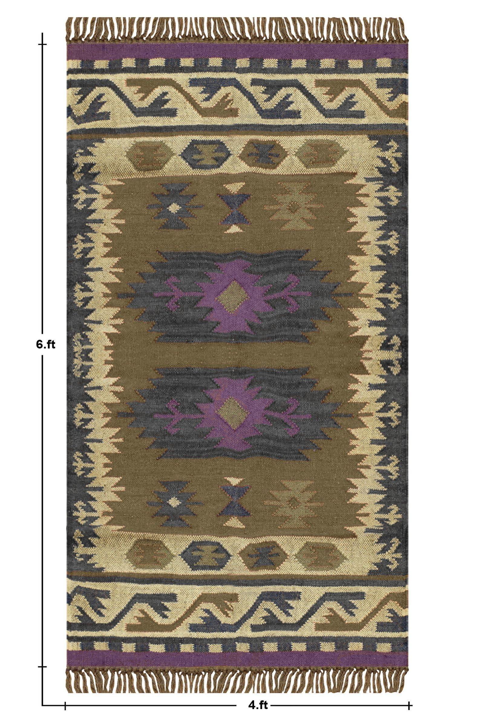 CASAVANI CASAVANI Kilim Rug 7x7' Square Large Area Rug - Hand Woven Wool Jute Rug Grayish Brown & Gray Flatweave Rug for Indoor/Outdoor Use Ideal High Traffic Area Bedroom Kitchen Dining Room