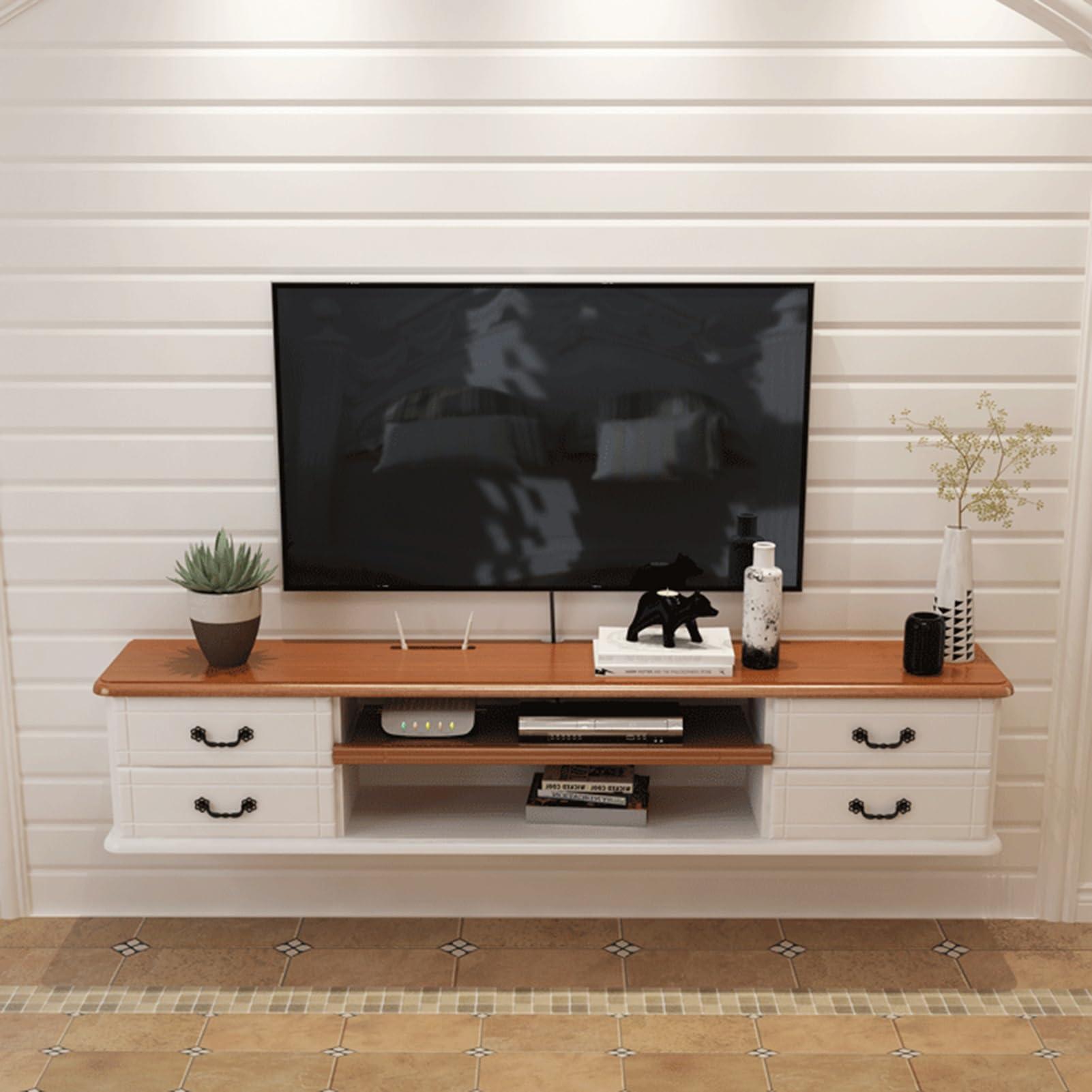 LIJBN Wall Mounted Floating TV Shelf,V Cabinet Floating Wall Shelf, Media Console, Entertainment Center Storage Rack,Double Drawer Design (Color : Gray, Size : 140x24x28cm), Grey