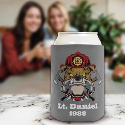 Personalized Gifts Fire Fighter Gifts For Son Personalized Firefighter Bulldog Mascot 12-Pack Personalized Can Coolie Drink Coolers Coolies Bulldog