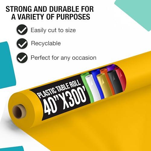 Exquisite Exquisite Yellow Plastic Table Cover Roll 40\" X 300\' Table Cloth Plastic Cover Roll - Premium Quality Banquet Rolls - Disposable Tablecloth Rolls - Table Cloth Rectangle Table Rolls
