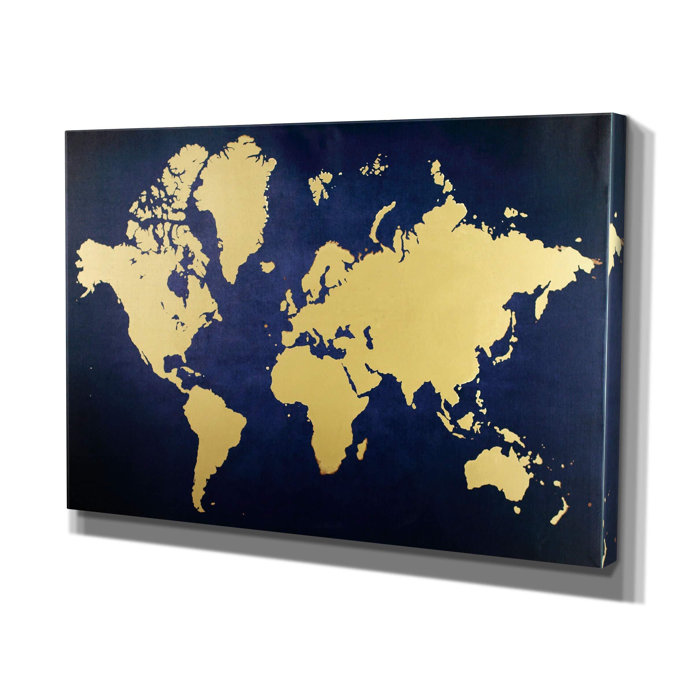 Renditions Gallery Renditions Gallery Golden Blue Map Gallery Wrapped Canvas Wall Art, 36x48,