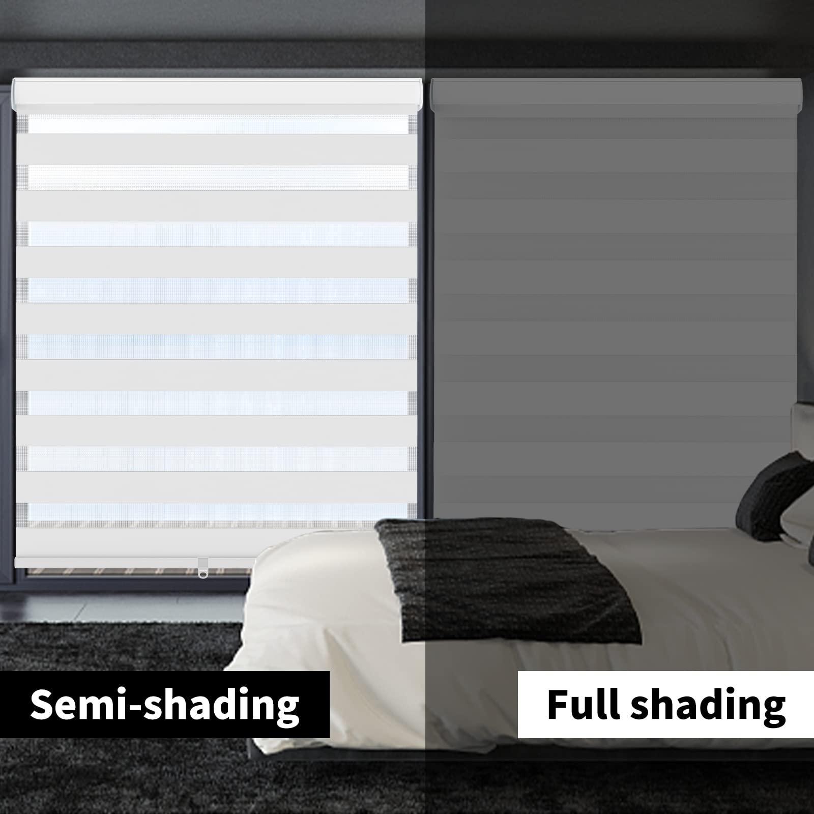 Tsemrec Zebra Blinds for Windows Cordless Window Shades Day and Night Roller Shades Dual Layer Sheer Roller Blinds for Living Room,Bedroom,Easy to Install[White,53" Customize]