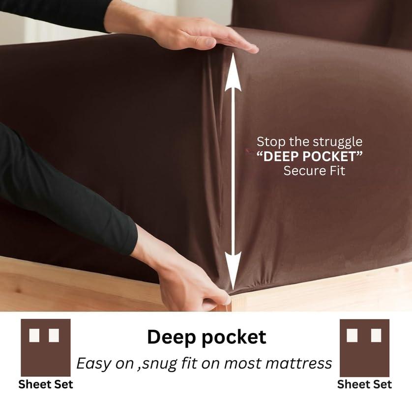 Sticky cotton 4 Piece Premium Sheet Set Cotton Twin-XXL, 100% Egyptian Cotton, 400 Thread Count, 12 Inch Deep Pocket of Cotton Sheets, Chocolate Solid