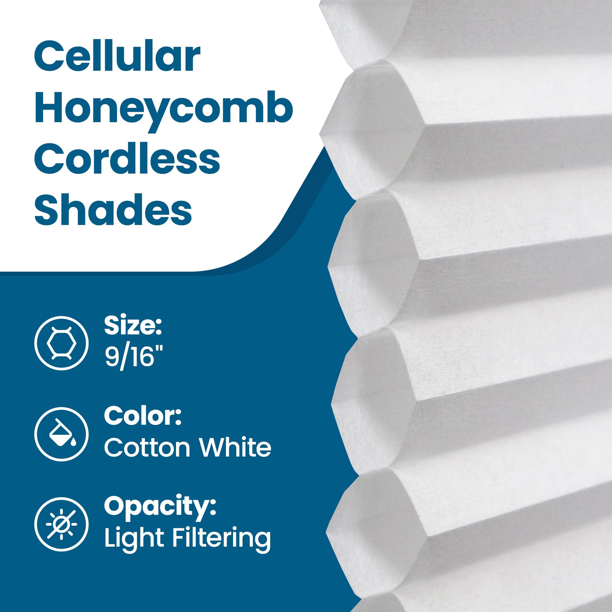 BlindsAvenue BlindsAvenue Cellular Honeycomb Cordless Shade, 9/16" Single Cell, Light Filtering, (White, 71.5" W x 48" H)