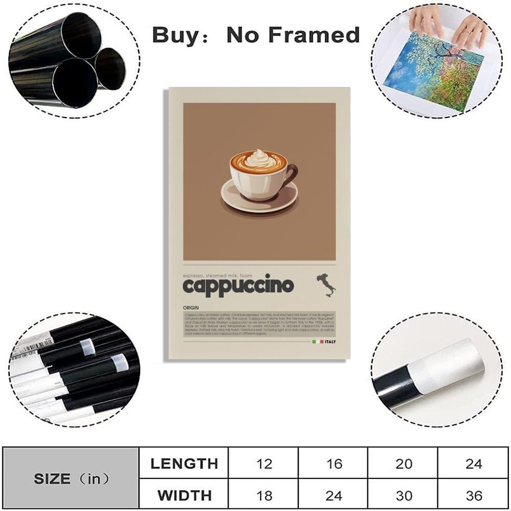 Caadronius Cappuccino Poster Home Decor Coffee Wall Art Coffee Decor Canvas Printing Coffee Cart Club Aesthetics Coffee Wall Art Modern Coffee Bar Decor 16x24inch Unframed