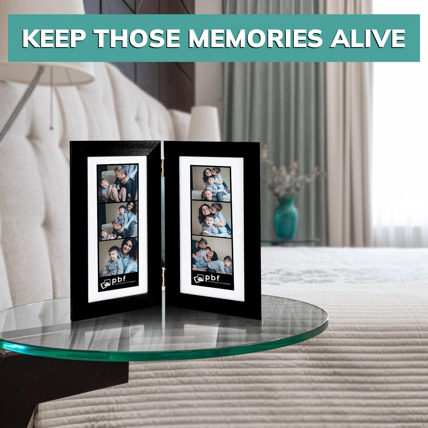 pbf PHOTO BOOTH FRAMES pbf PHOTO BOOTH FRAMES Double Picture Frame with Mat to Display two (2) 2x6 Photos | 2 x 6 Photo Strip Frame | Photo Booth Strip Frame | Picture Frame for Photo Booth Strip (Black, 1-Pack)
