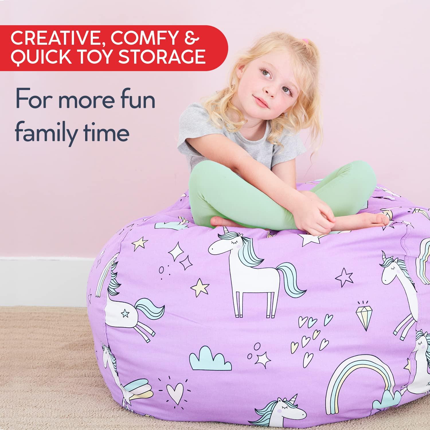 Creative QT Creative QT Stuff n Sit Extra Large 38 Bean Bag Storage Cover for Stuffed Animals & Toys, Giant Beanbag Chair for Plush, Toddler & Kids Rooms Bedroom Organizer, Grey/White Striped