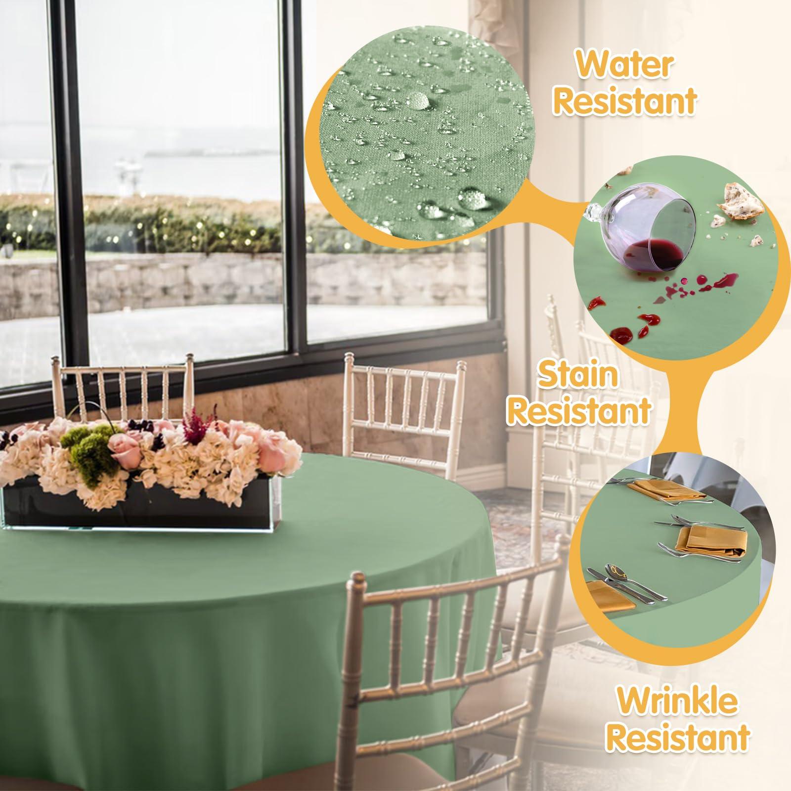 BRILLMAX BRILLMAX 4 Pack Sage Green Round Tablecloths 108 Inch - Circle Bulk Linen Polyester Fabric Washable Table Clothes Cover for Wedding Reception Banquet Birthday Party Buffet Restaurant