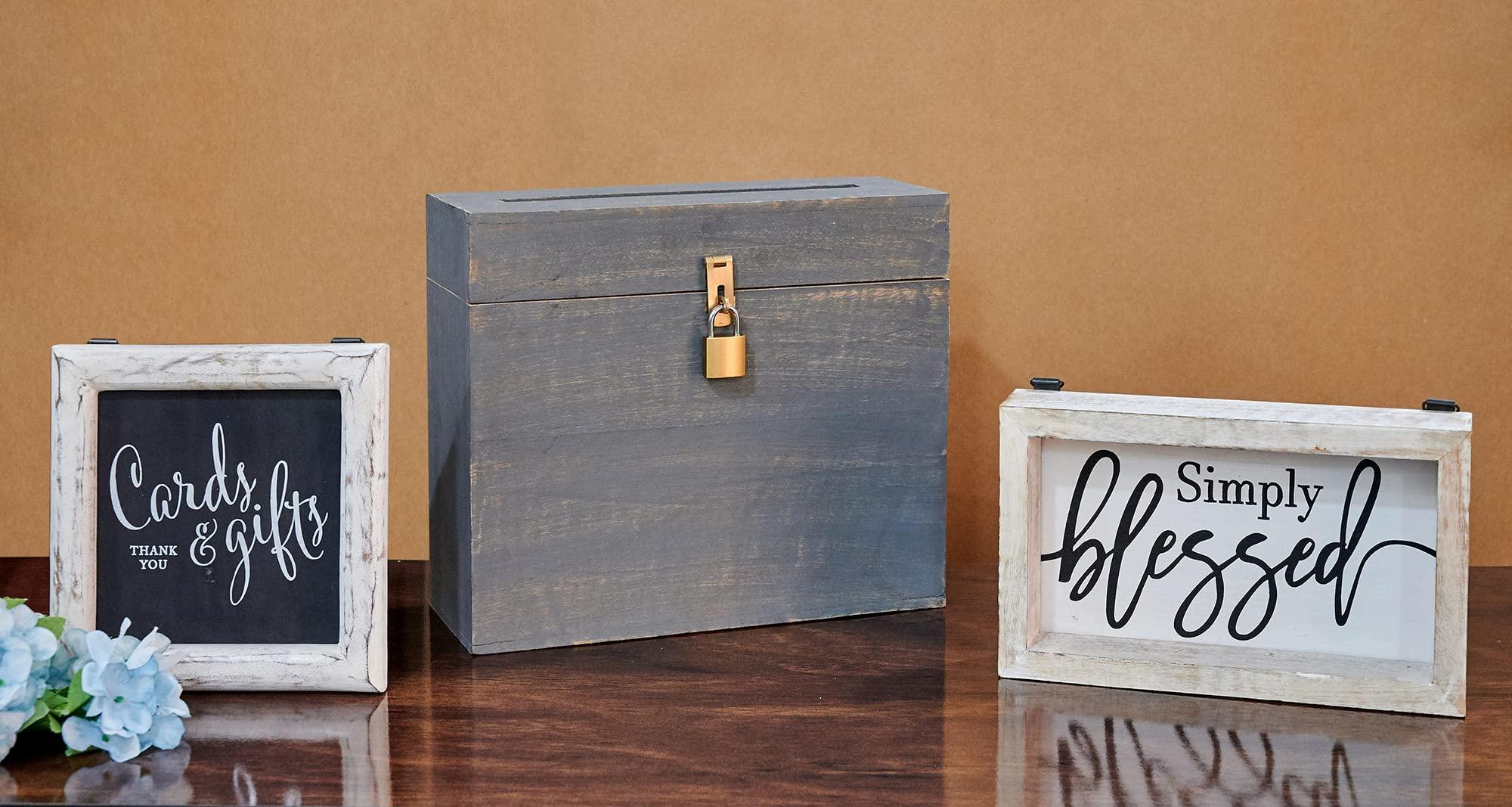 Eximious India Eximious India Wedding Card Box with Card Slit and Lock 12\"X10\"X4.5\"- Gift Wishing Well Card Box for Weddings, Receptions, Birthdays, Graduations, Baby Showers, Honeymoon Funds (Gray)