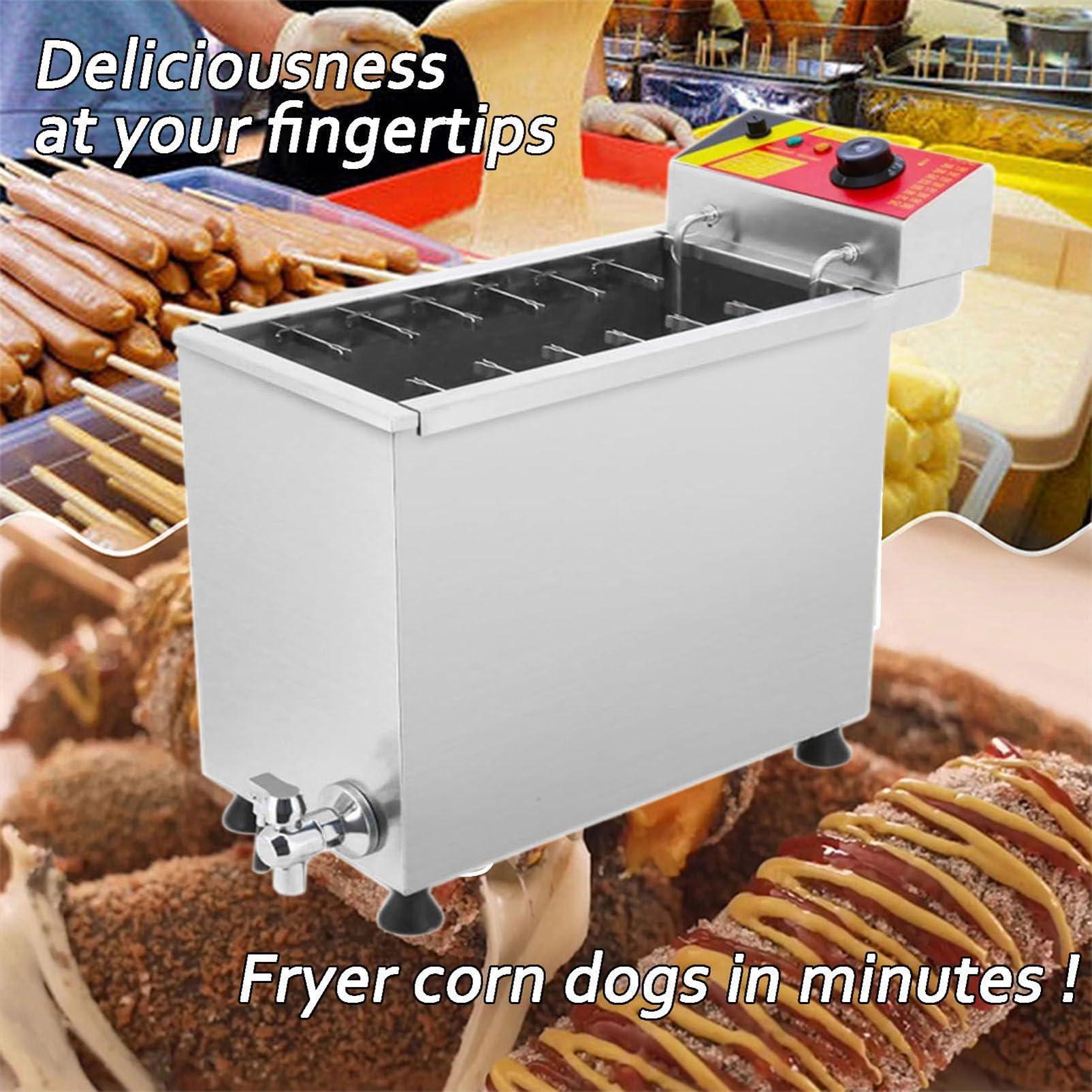 KCHBSE Commercial Deep Fryer LPG Gas/Electric Fryer,Commercial Automatic Cheese Hot Dog Sticks Fryer Corn Dog Fryer Machine 21L, 630x252x545mm,GasFryer