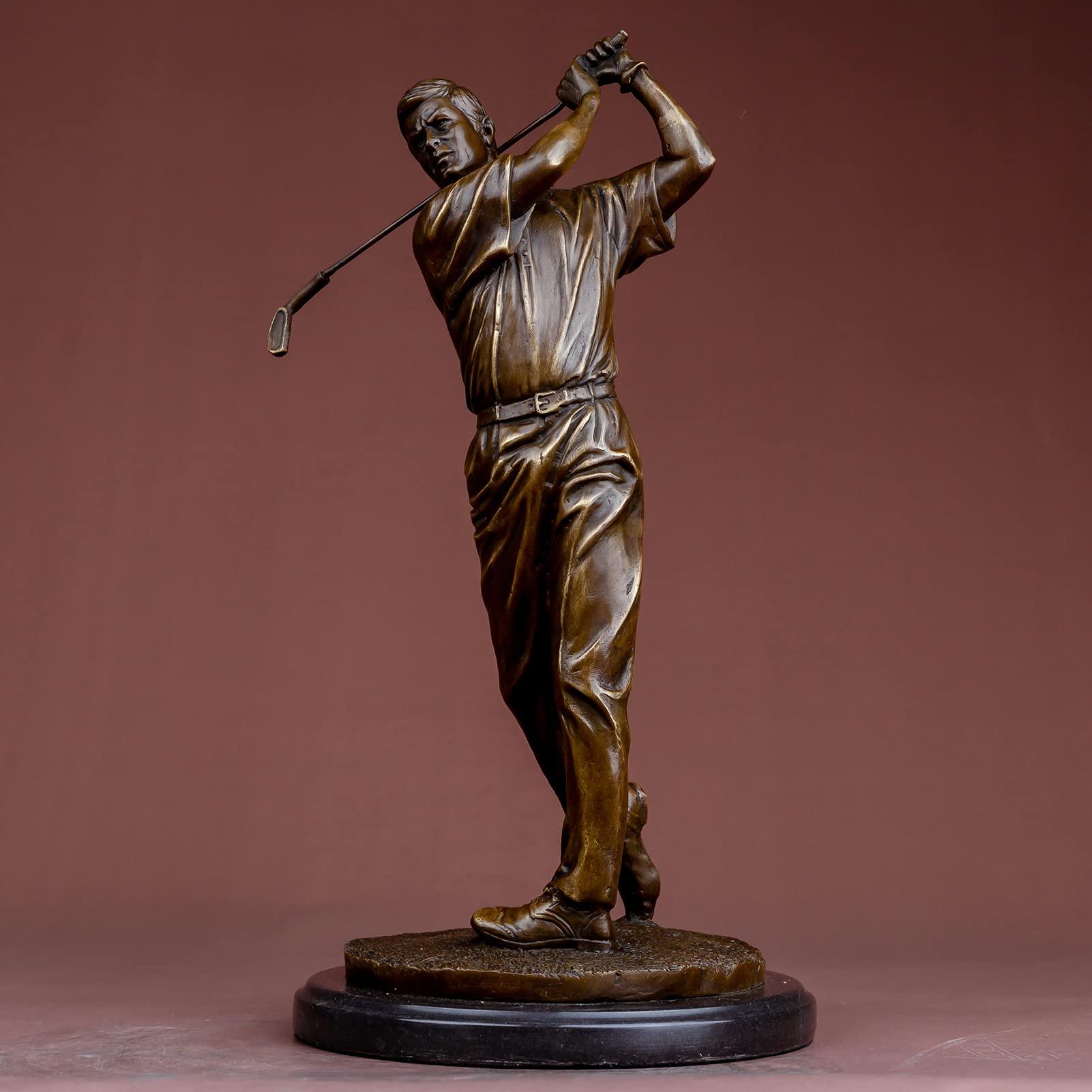 YouFine Bronze Sculpture Statue Golfer Figurines 100% Bronze Statue Handemade Art Collectible