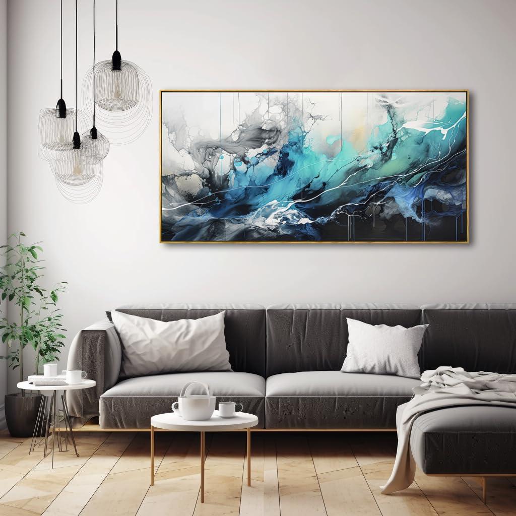 liysawg Wall Art Abstract Canvas Painting Teal Blue Modern Artwork for Living Room Bedroom Dining Room Home Office Decor 30\"x60\" with Framed