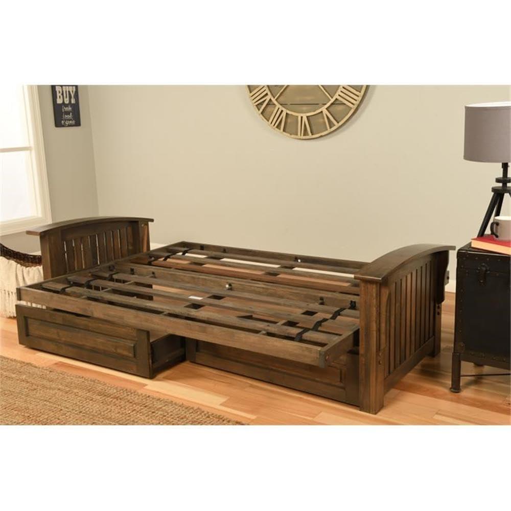 Kodiak Furniture Kodiak Furniture Washington Queen Size Futon Frame with Storage Drawers - Wood Futon Frame with Mattress Included in Thunder Gray Color
