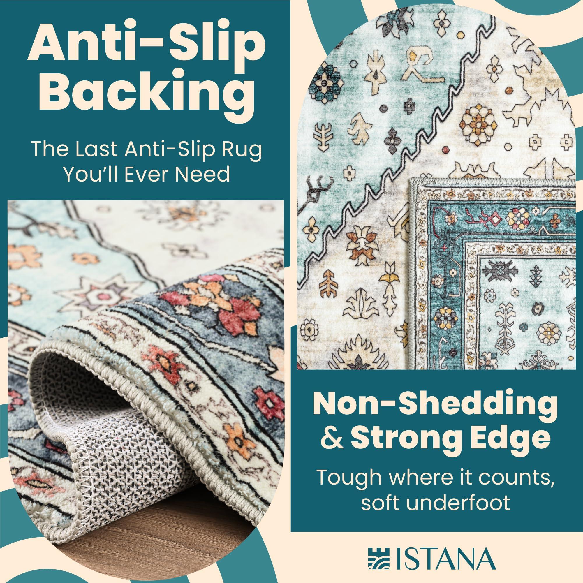 Istana Istana 3x5 Washable Rug - White Cream/Blue Area Rug - Foldable Small Area Rugs 3x5 - Non Shedding Floor Rugs for Home - Washable Rugs 3x5-3x5 Rug Non Slip W/Soft Microfiber - 3x5 Rug Washable