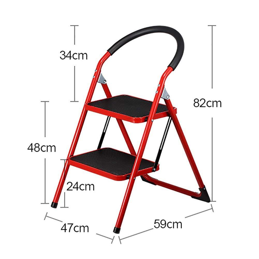 LXB LXB Step Stool for Adults s Small Ladder Household Indoor Folding Ladder Iron and Steel 2 Steps Multifunction Staircase Stool/Red