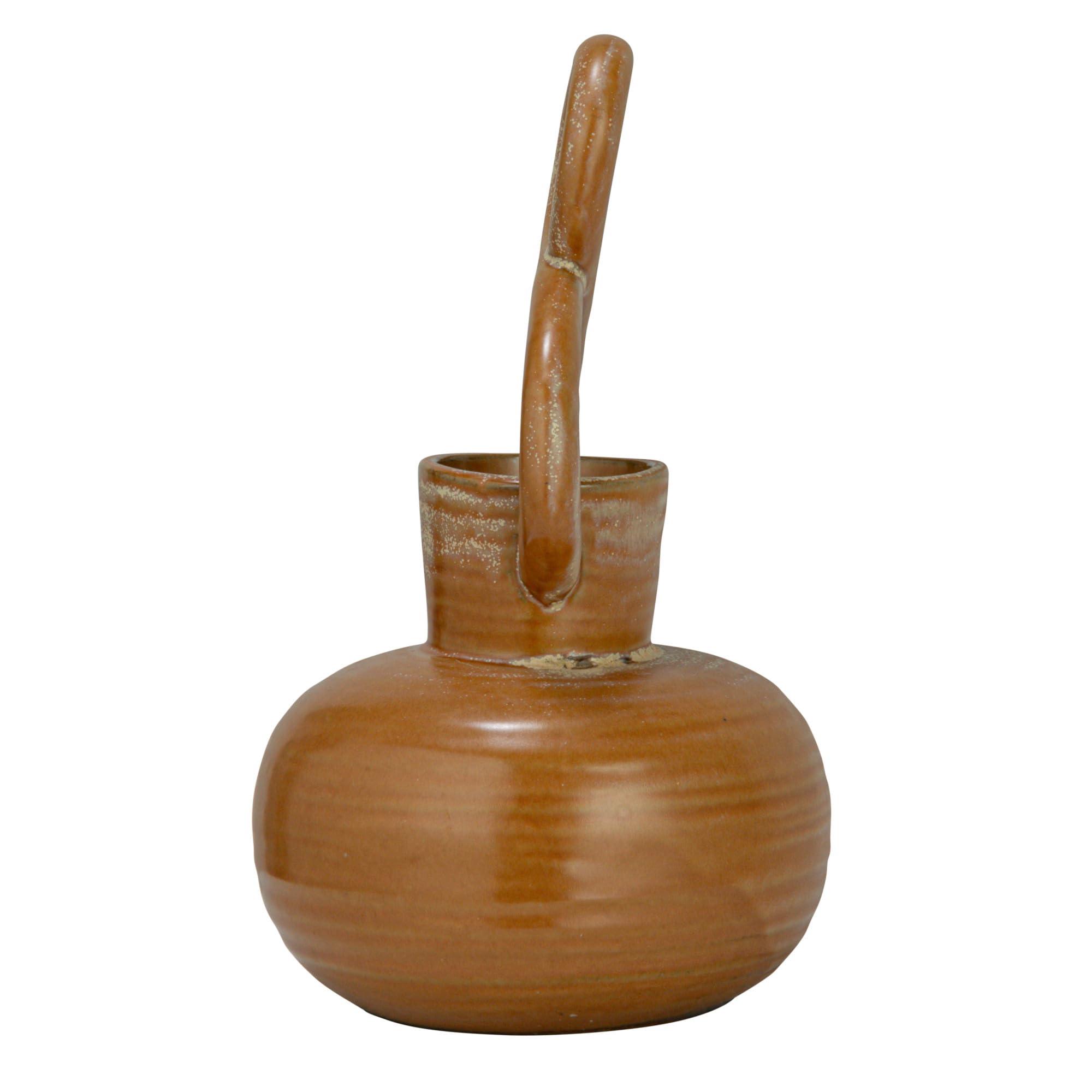 Bloomingville Bloomingville 8.5 Inches Stoneware Twisted Handle and Reactive Glaze, Brown Vase