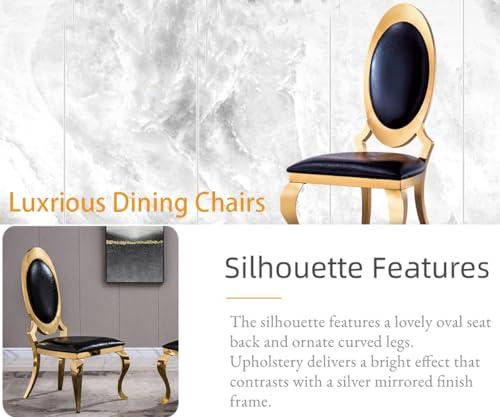 YiaFurio YiaFurio Set of 2 Dining Chairs Oval Back Upholstered Accent Chairs with Shiny Stainless Steel Legs PU Leather Cushion Seat Armless Kitchen Table Chairs for Living Room Meeting Room Dining Room