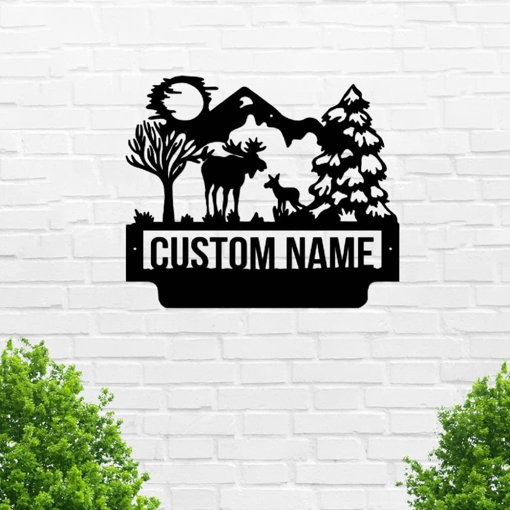 VVEDESIGN VVEDESIGN Custom Moose Metal Wall Sign - Personalized Moose Metal Wall Art - Moose Metal Wall Decor - Metal Home Decor - Custom Gifts - Name Signs