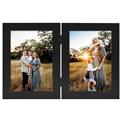 Frametory Frametory, 5x7 Double Picture Frame Hinged Photo Frames Two Folding Frame Desktop Glass Frame Vertical (Black, 5x7 Double)