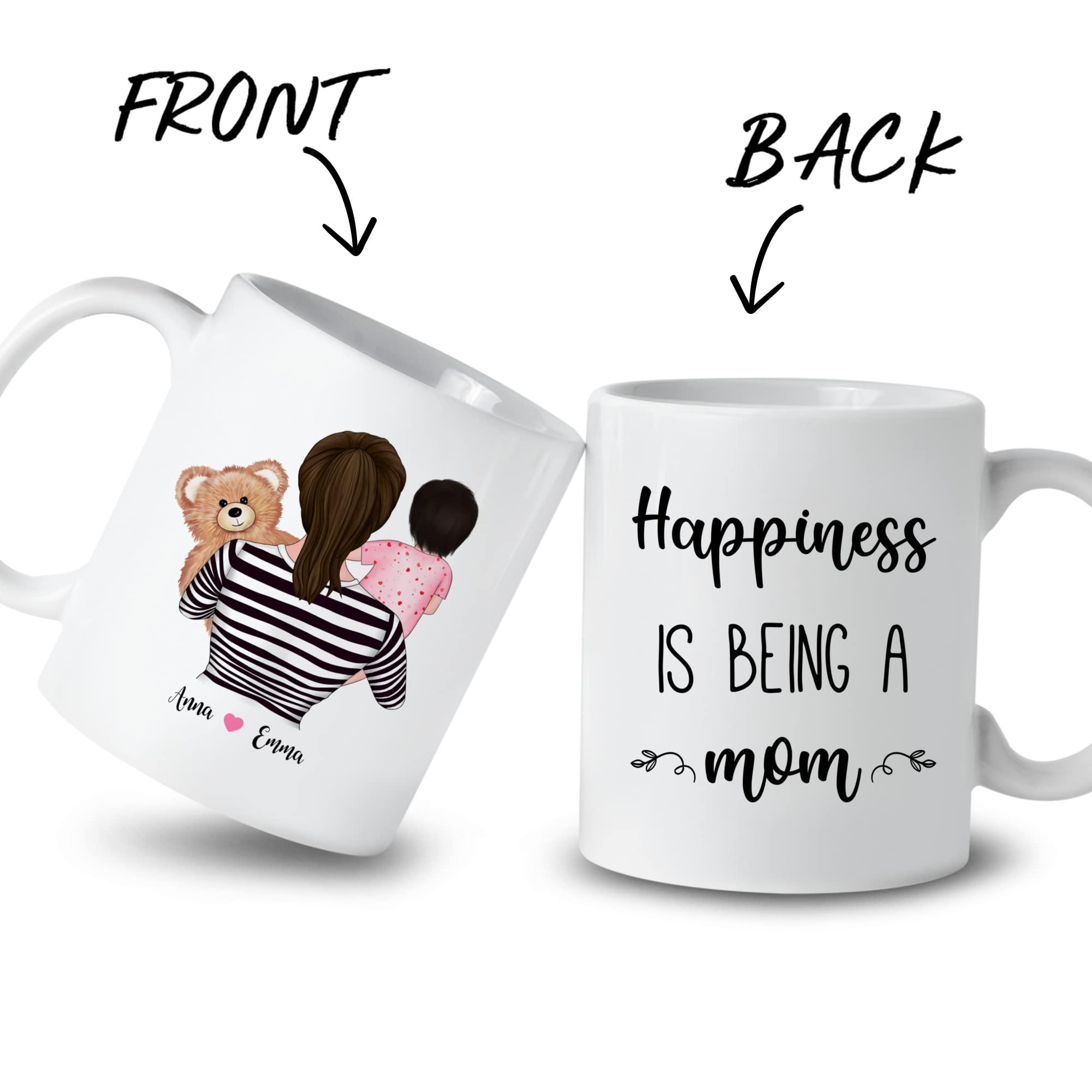 Gossby GOSSBY Personalized Custom Mug (Mom and Small Girl) Happiness is being a Mom Mothers Day Mug for Mom from Daughter Son, Personalized Mom Mug, Custom Mothers Day, Gifts Mug from Daughter Christmas Birt